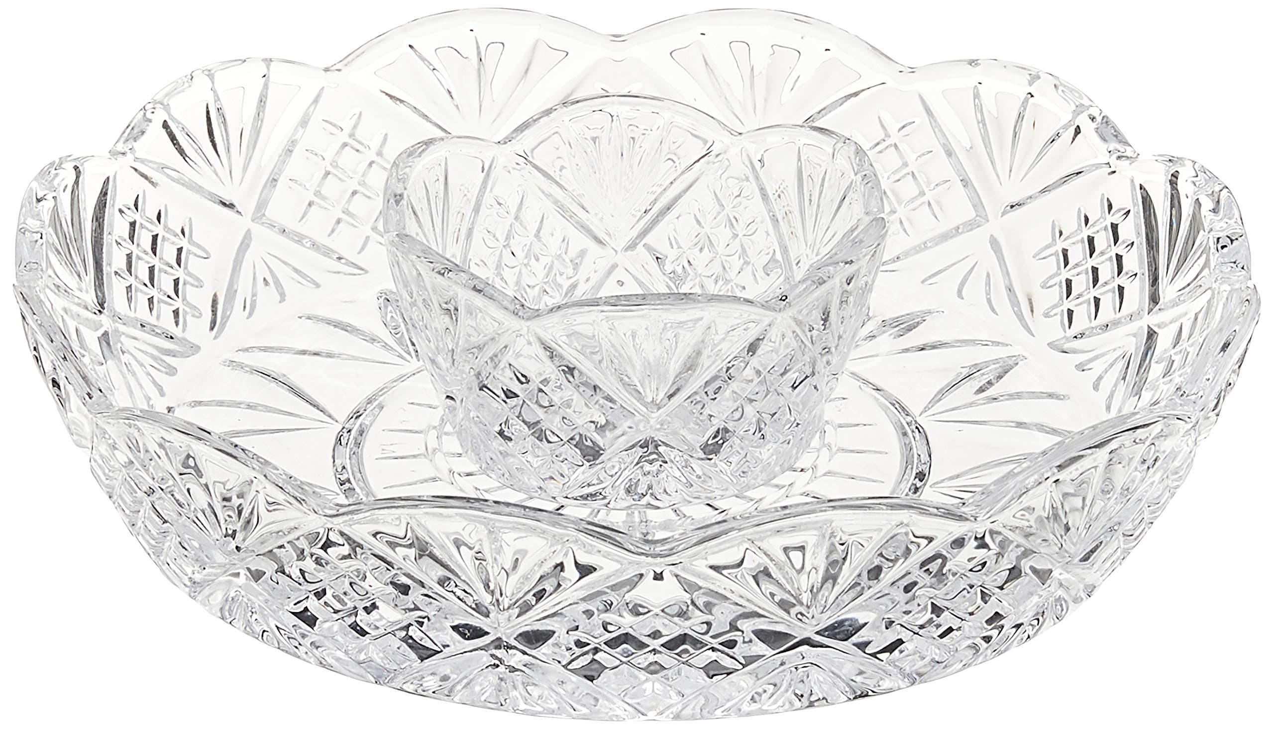 Crystal Appetizer Serving Platter for Parties Chips and Dip or Snacks Hosting Plate,Silver