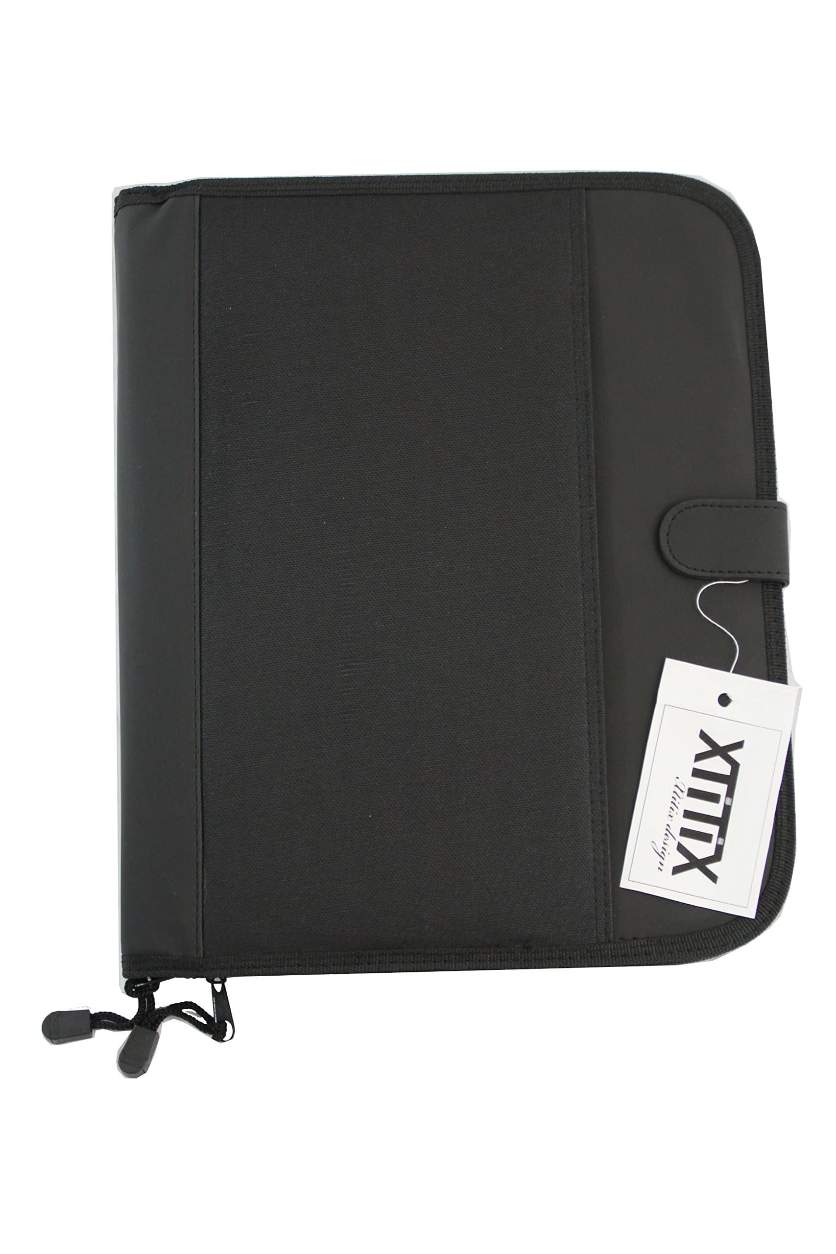 Deluxe Executive Zippered Padfolio with Folder Dividers and Note Pad, Black