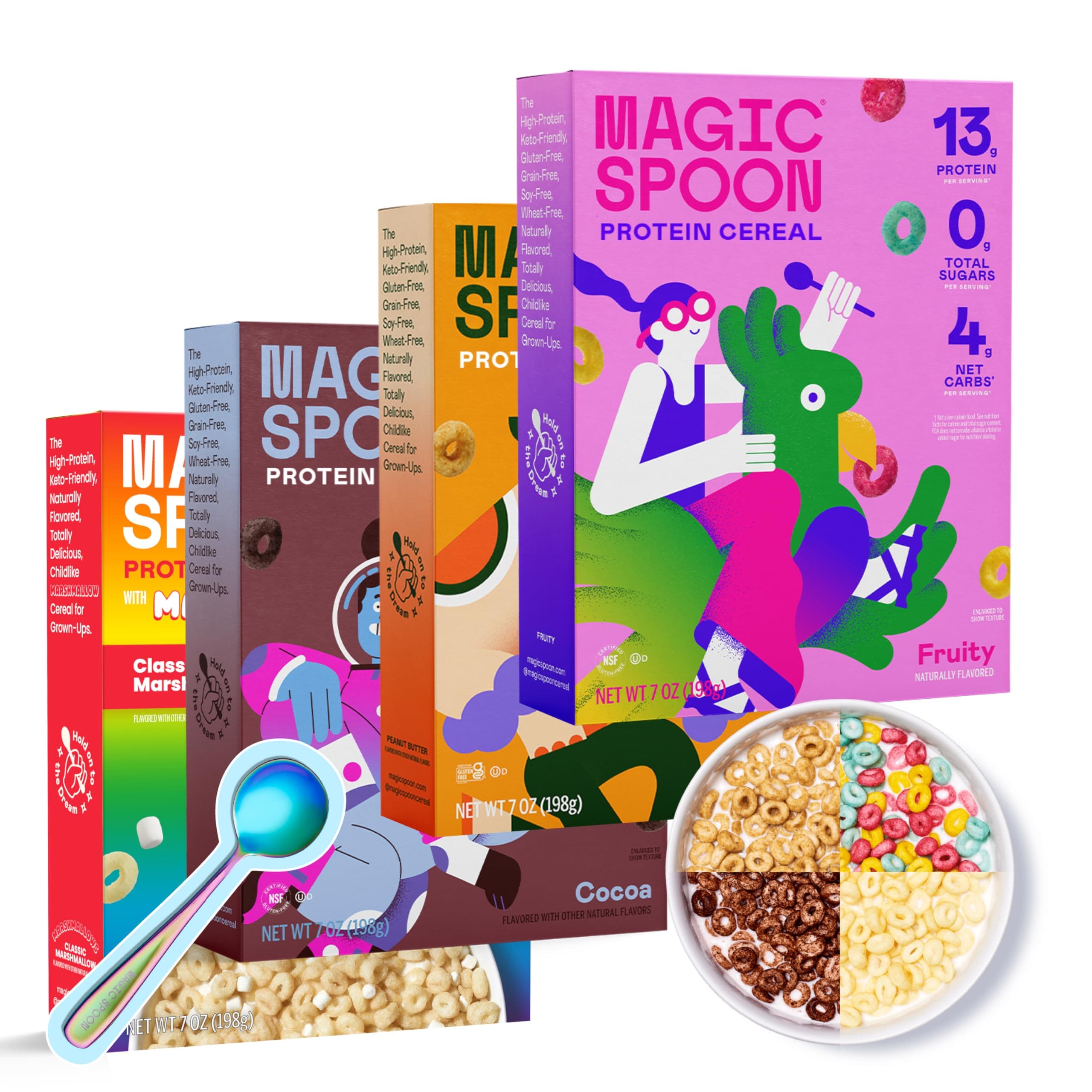 Magic Spoon Cereal Variety 4 Pack - Ket & Low Carb Lifestyle, Gluten & Grain Free, High Protein, Sugar 0g