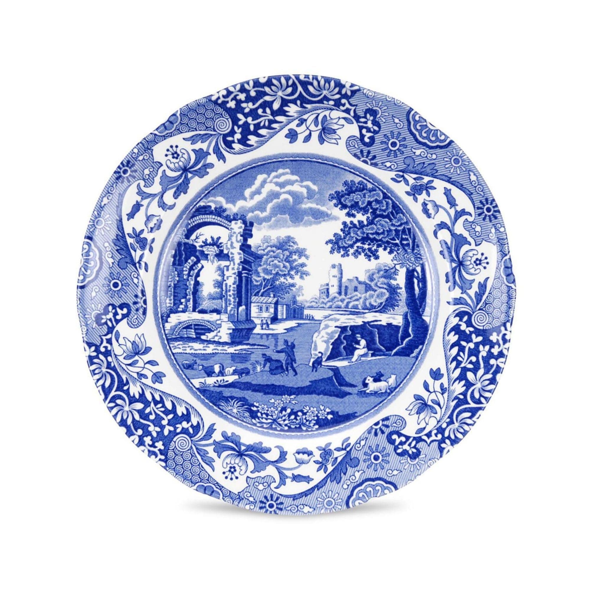 Spode Blue Italian 8-Inch Salad Dish - Fine Earthenware Serving Plate with Eastern Border Motif - Classic White Center - Microwave, Freezer, Oven, Dishwasher Safe, Great for Gifting