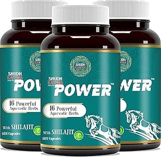 Shudh Kaama Power with Original Shilajit, Gokhru, Ashwagandha & Safed Musli for Strength, Stamina, Energy and Muscle Gain – (Pack of 3) 180 Capsules