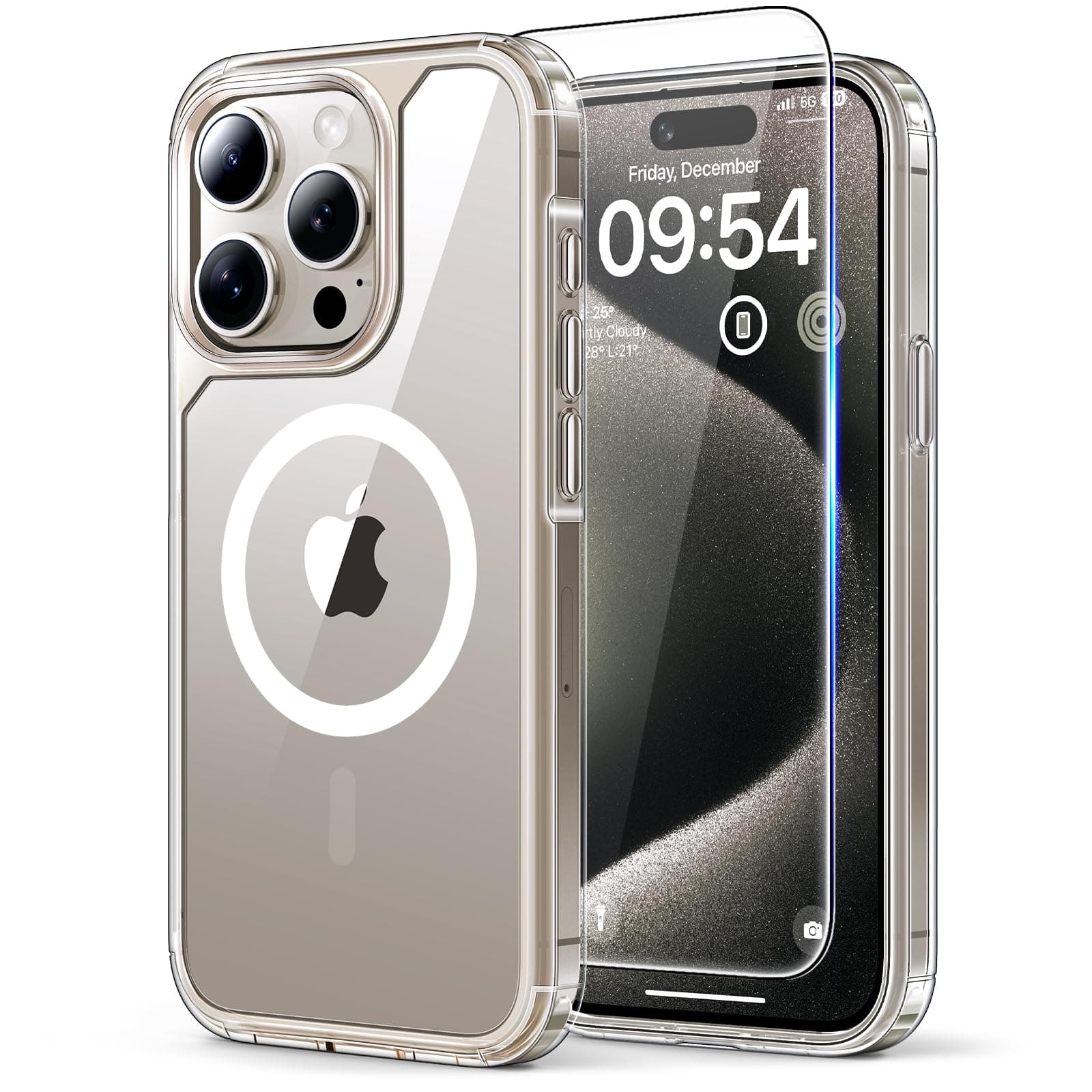 TAURI for iPhone 15 Pro Max Case, Compatible with MagSafe, [3 in 1] 1X Clear Case [Not-Yellowing] with 2X Screen Protectors, Military-Grade Protection, Magnetic Case for iPhone 15 Pro Max, Clear