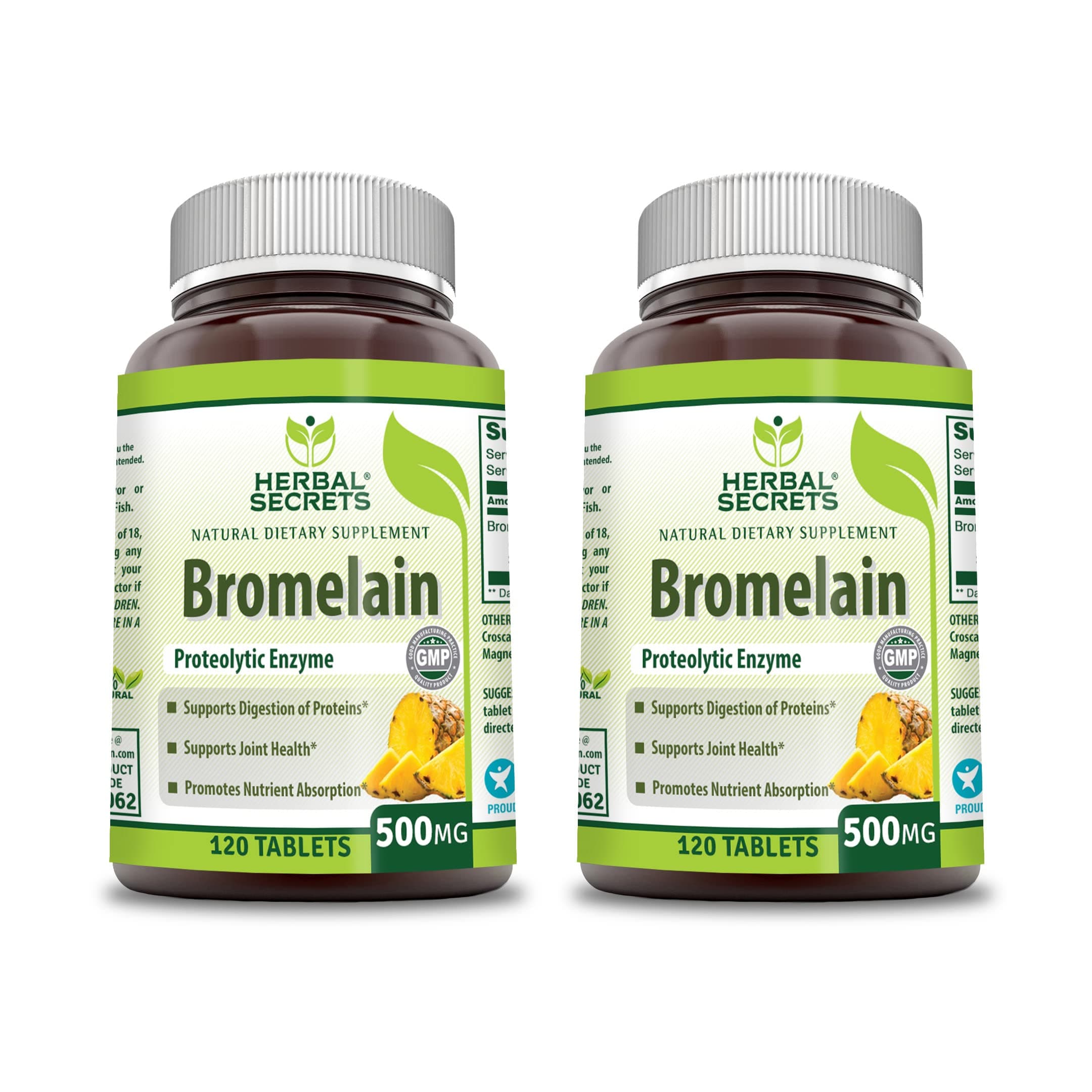 Herbal Secrets Bromelain 500 Mg 120 Tablets Supplement | Pack of 2 | Non-GMO | Gluten Free | Made in USA