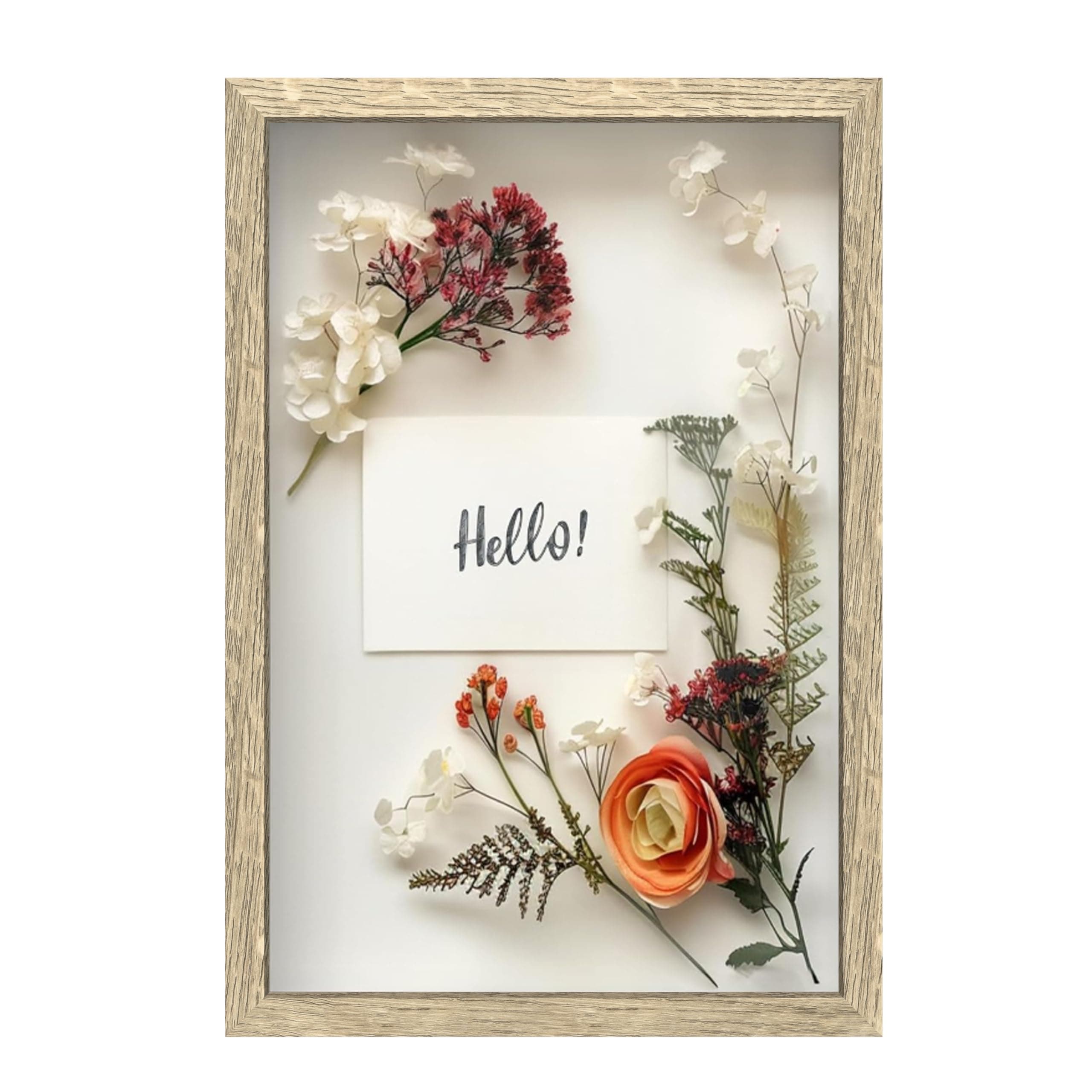 FrameWorks 12" x 18" Natural Wooden Shadow Box Frame – Soft Felt Back, Tempered Glass, and Included Elegant White Ball Push Pins