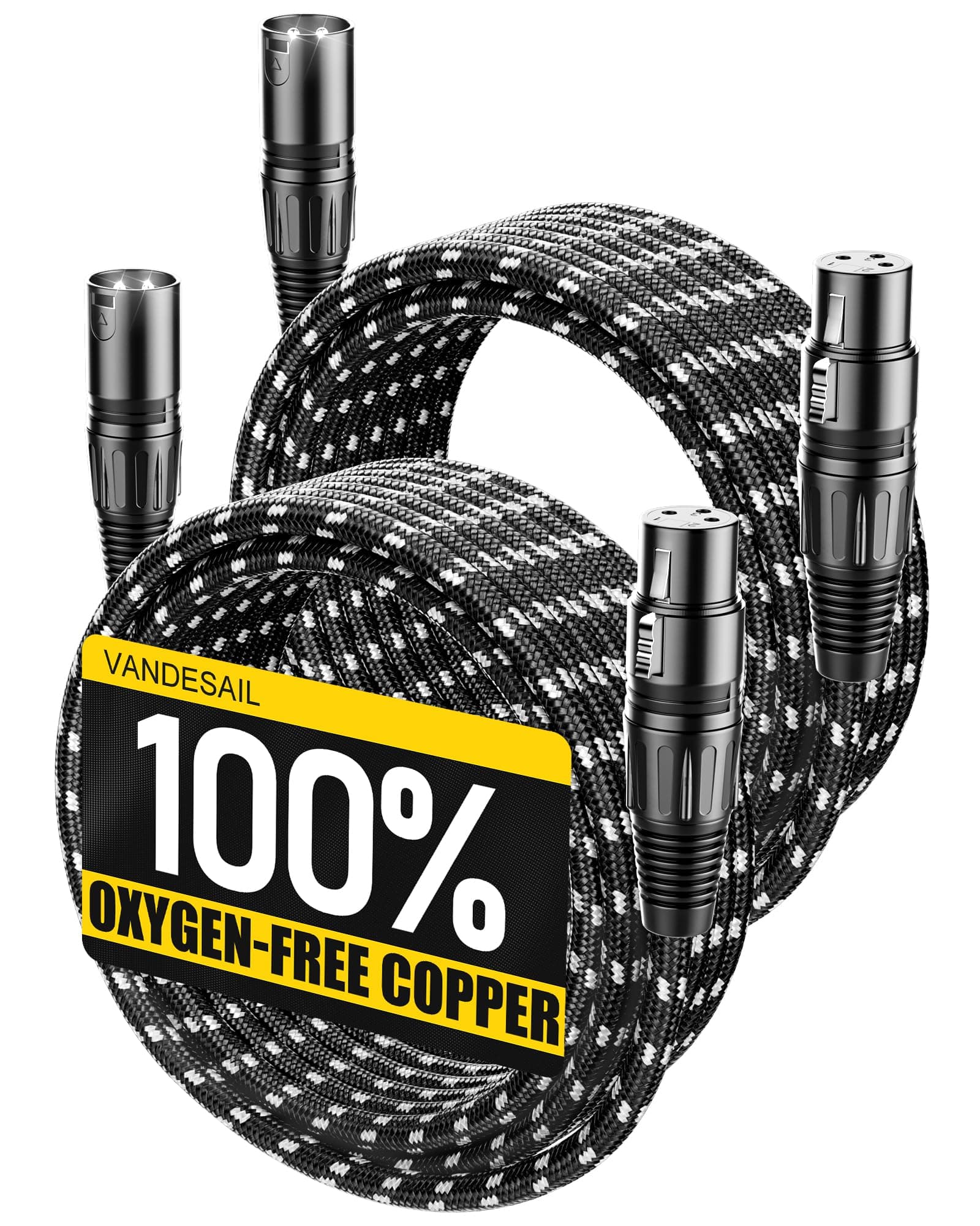 XLR Cables 20ft 2 Pack, Nylon Braided XLR Extension Microphone Cable, OFC Shielded Balanced Male to Female Mic Cord for Preamp Recording Mixer Amplifie Speaker Black