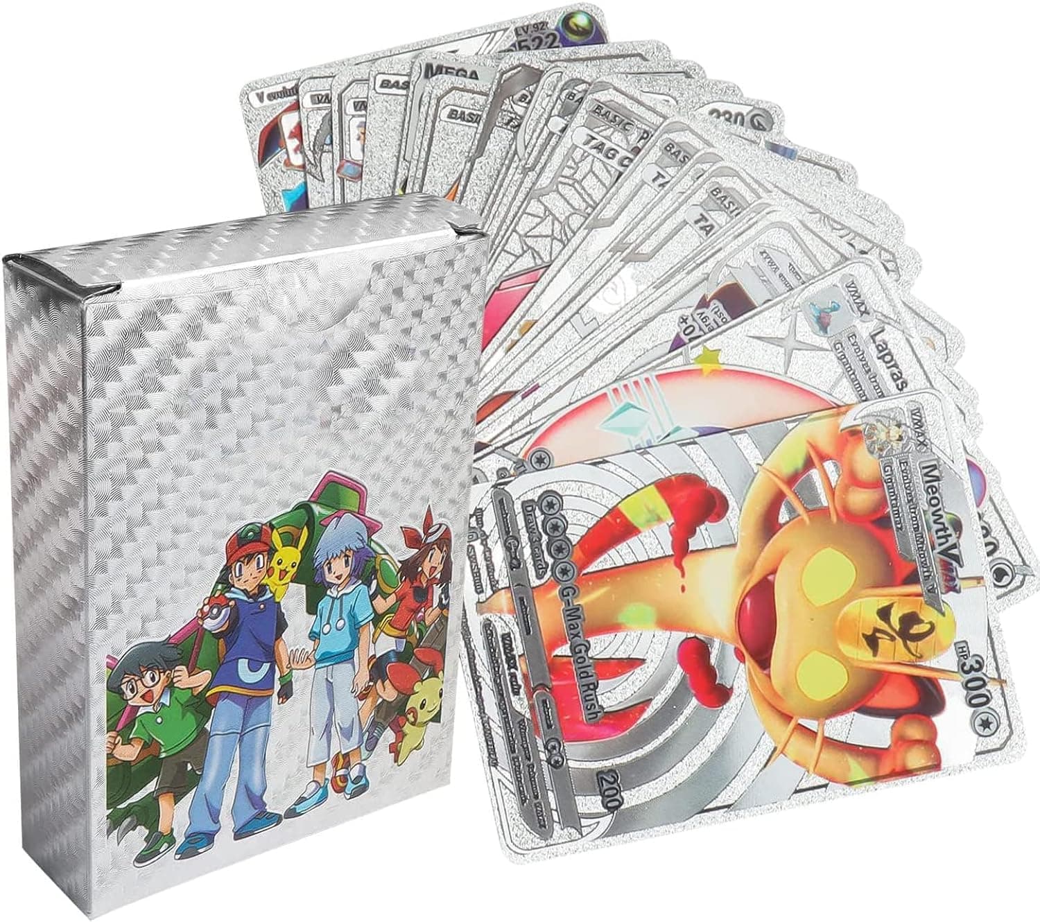 Maanys55 PCS Silver Foil Cards Deck Box, TCG Assorted Box Including Tag Team, Tag Cosplay, Rare Mega Ex Series