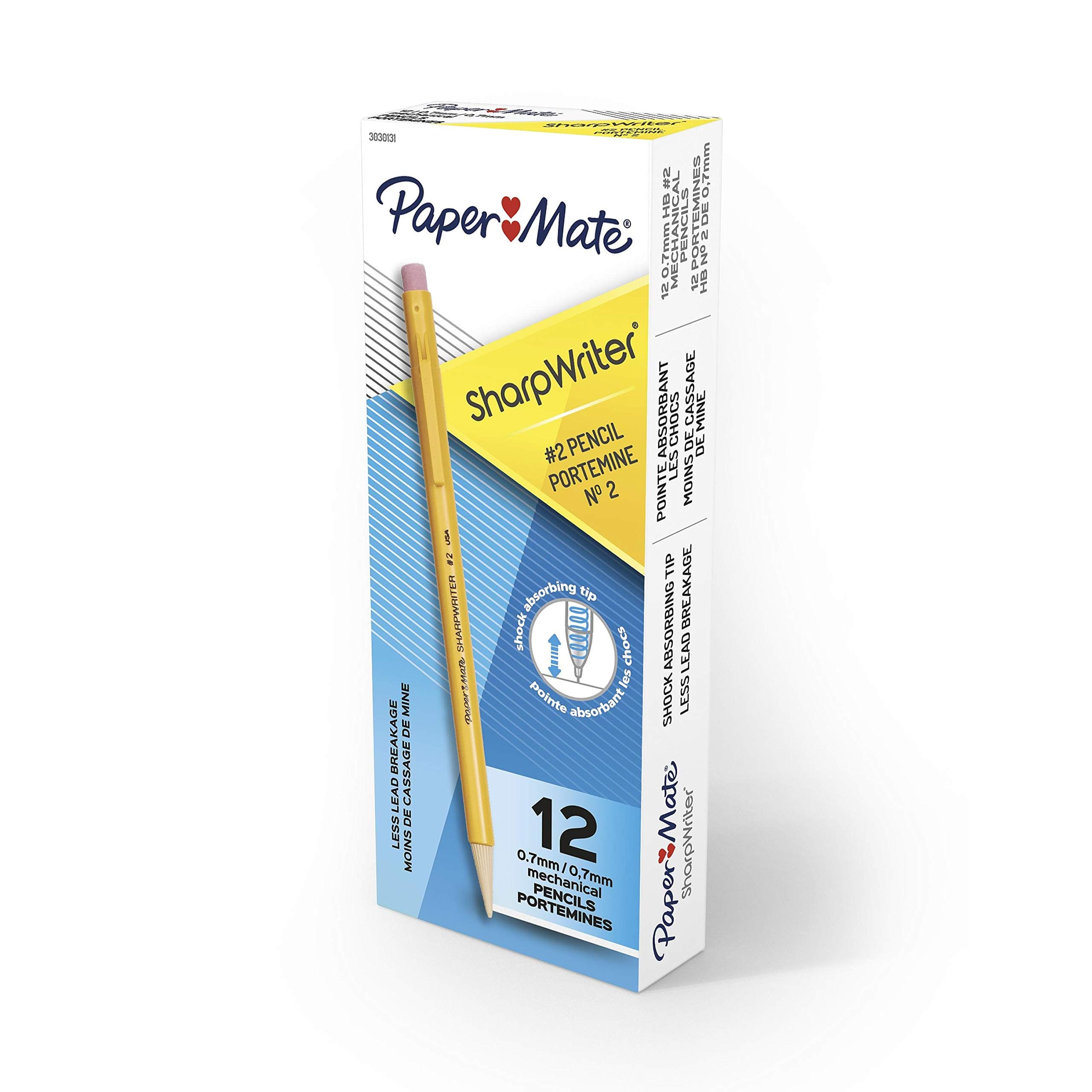 Paper Mate SharpWriter Mechanical Pencils, 0.7mm, HB #2, Yellow, 12 Count