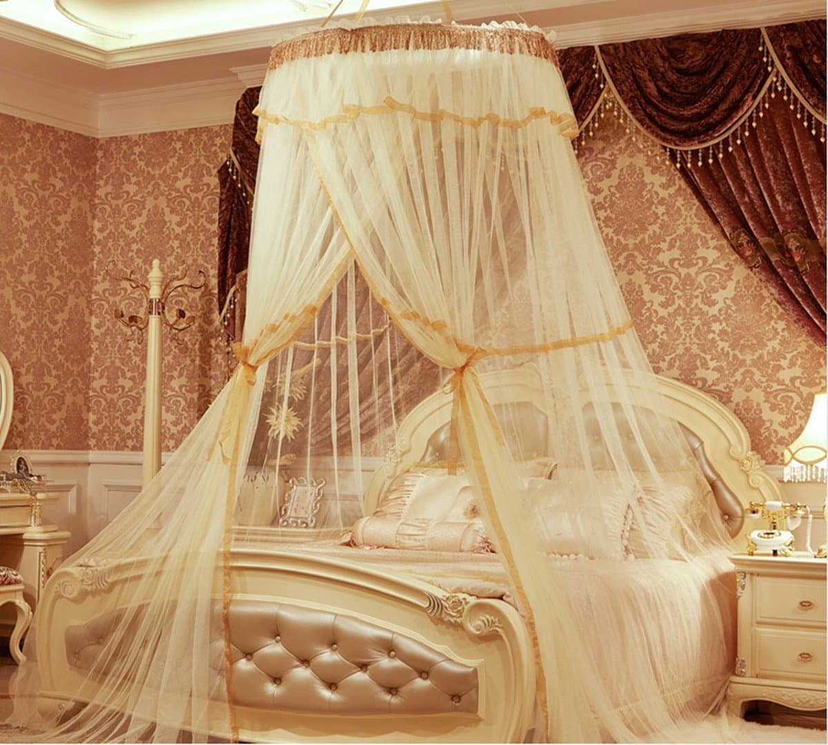 Elegent Round Hoop Bed Canopy Netting Mosquito Net for all Size Bed Netting Fit Crib, Twin, Full, Queen, King (yellow)