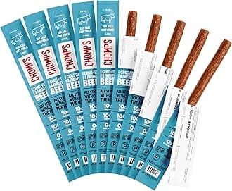 Chomps Grass-Fed and Finished Sea Salt Beef Jerky Snack Sticks 10-Pack - Keto, Paleo, Whole30, 10g Lean Meat Protein, Gluten-Free, Zero Sugar Food, Non-GMO