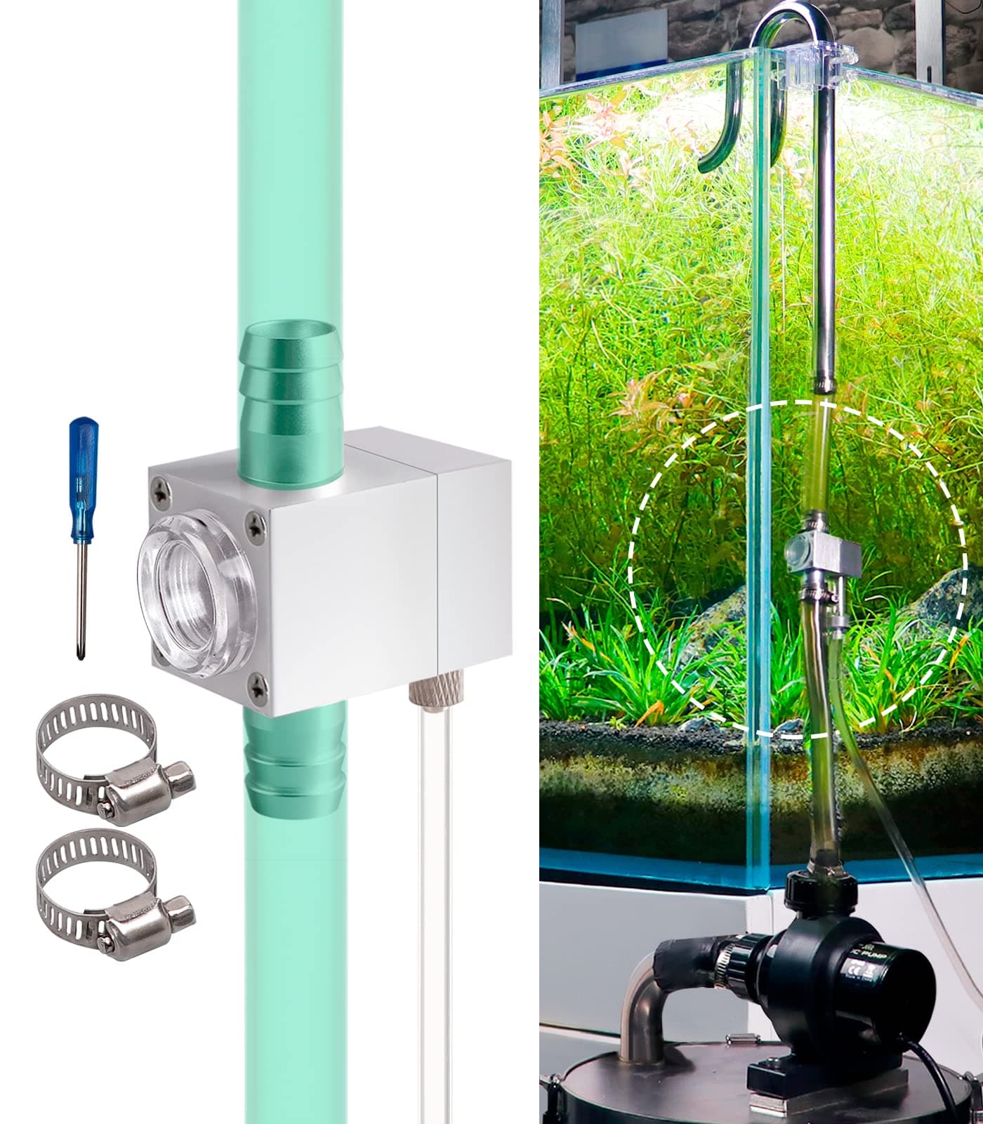 External Inline CO2 Diffuser Atomizer Aluminum Alloy for Planted Aquarium 12 mm