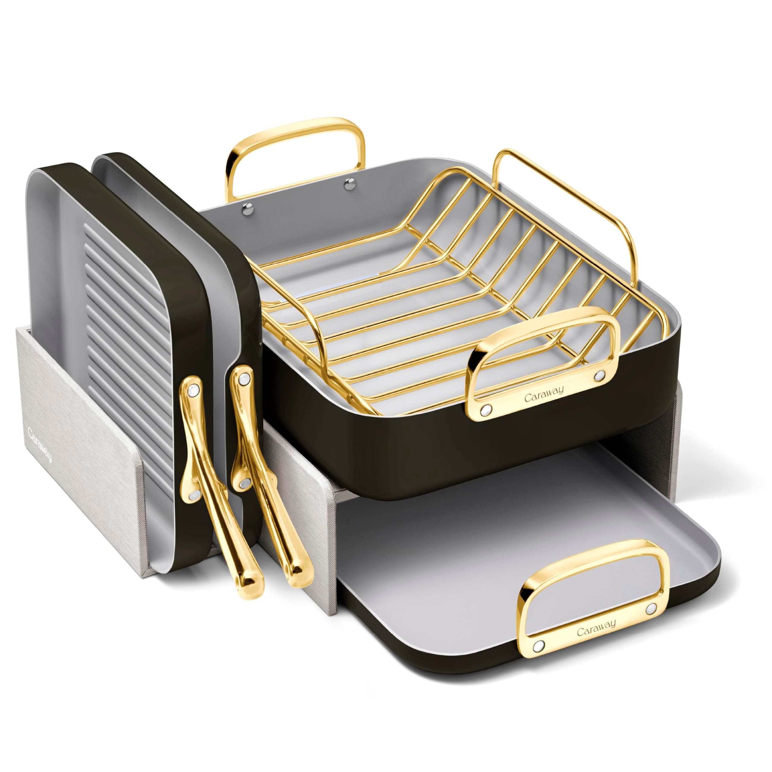 Caraway Square Cookware Set - 5pcs Non-Toxic Ceramic Coated Non-Stick Square Pans - Black