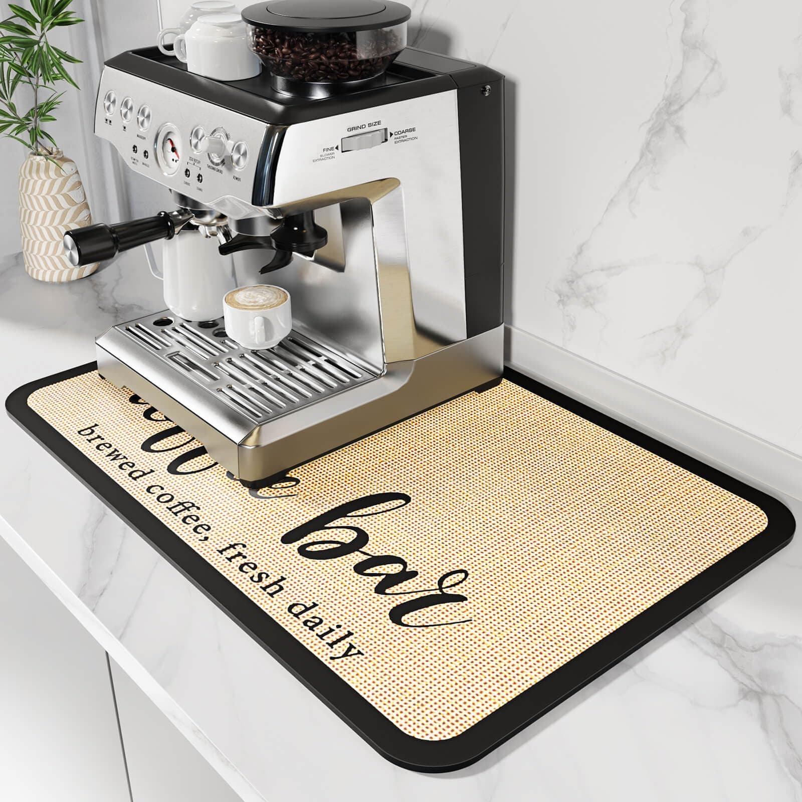Coffee Mat Coffee Bar Mat Hide Stain Absorbent Drying Mat with Waterproof Rubber Backing Fit Under Coffee Maker Coffee Machine Coffee Pot Espresso Machine Coffee Bar Accessories-19"x12"