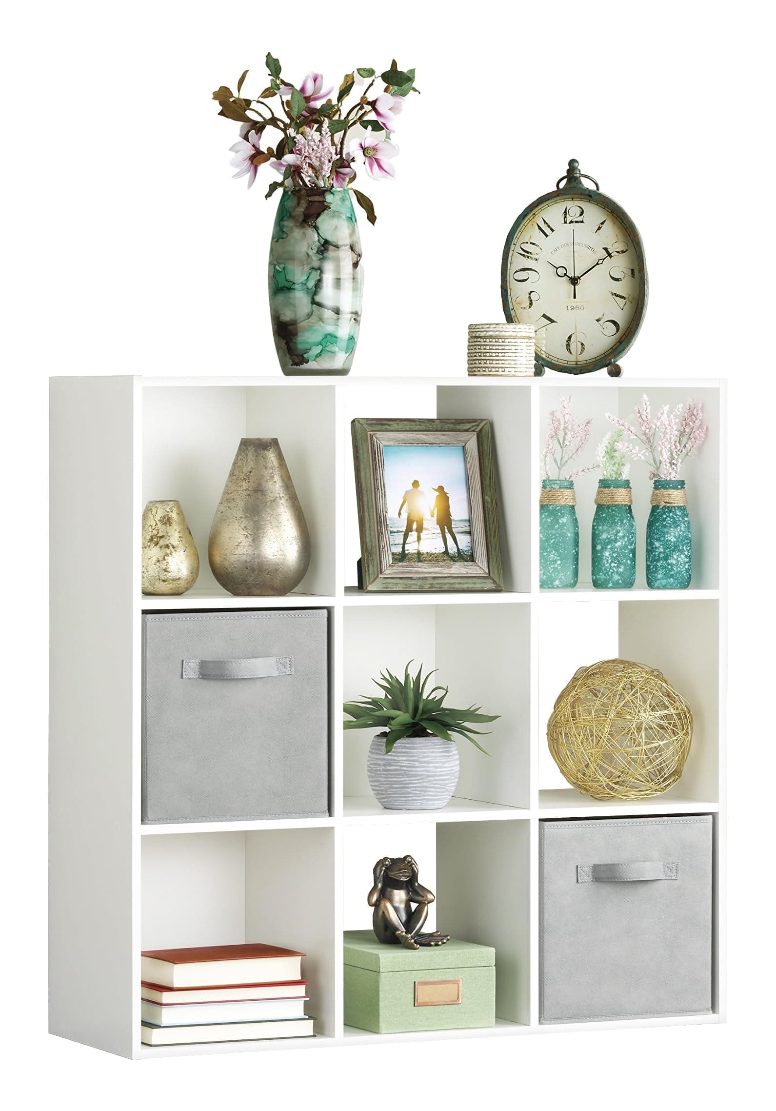 9 Cube Storage Organizer, 3 Tier Stackable MDF Bookcase, Open Storage Display Bookshelf, Storage Cabinet for Living Room, Bedroom, Home, Office, 35.5" L x 11.7" W x 35.5" H, White