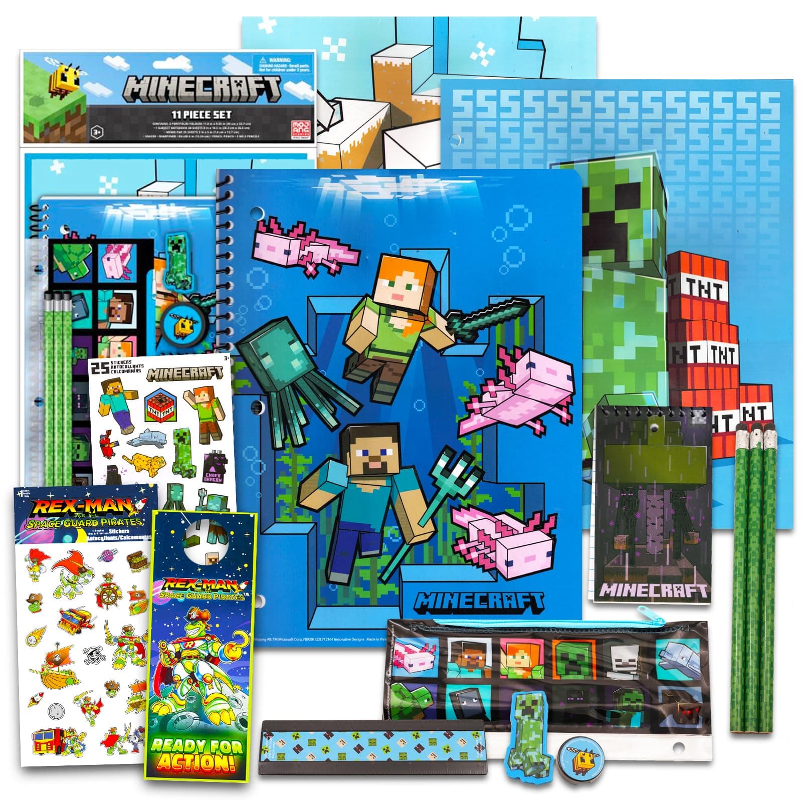Minecraft School Supplies Value Pack ~ 11 Pc Bundle with Minecraft Folders, Notebook, and Stickers for Kids Boy Girls (Minecraft Back to School Supplies)