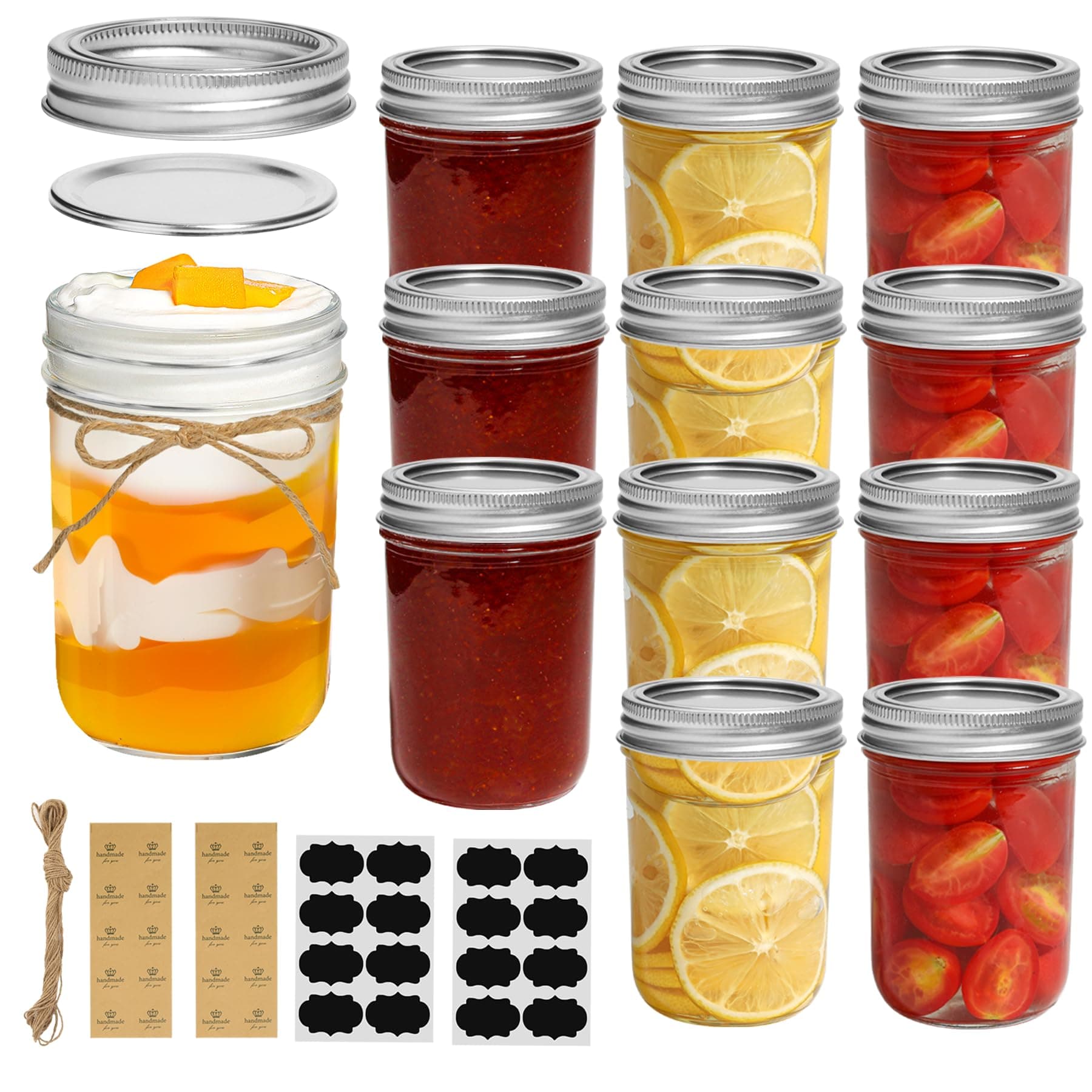 - Small Mason Jars 8 oz 12Pcs Bulk Set, Half Pint Regular Mouth Mason Jar with Lids and Seal Bands, Glass Canning Jars for Jam, Jelly, Spice, Meal Prep, Shower Wedding Favors, DIY Candles Decor