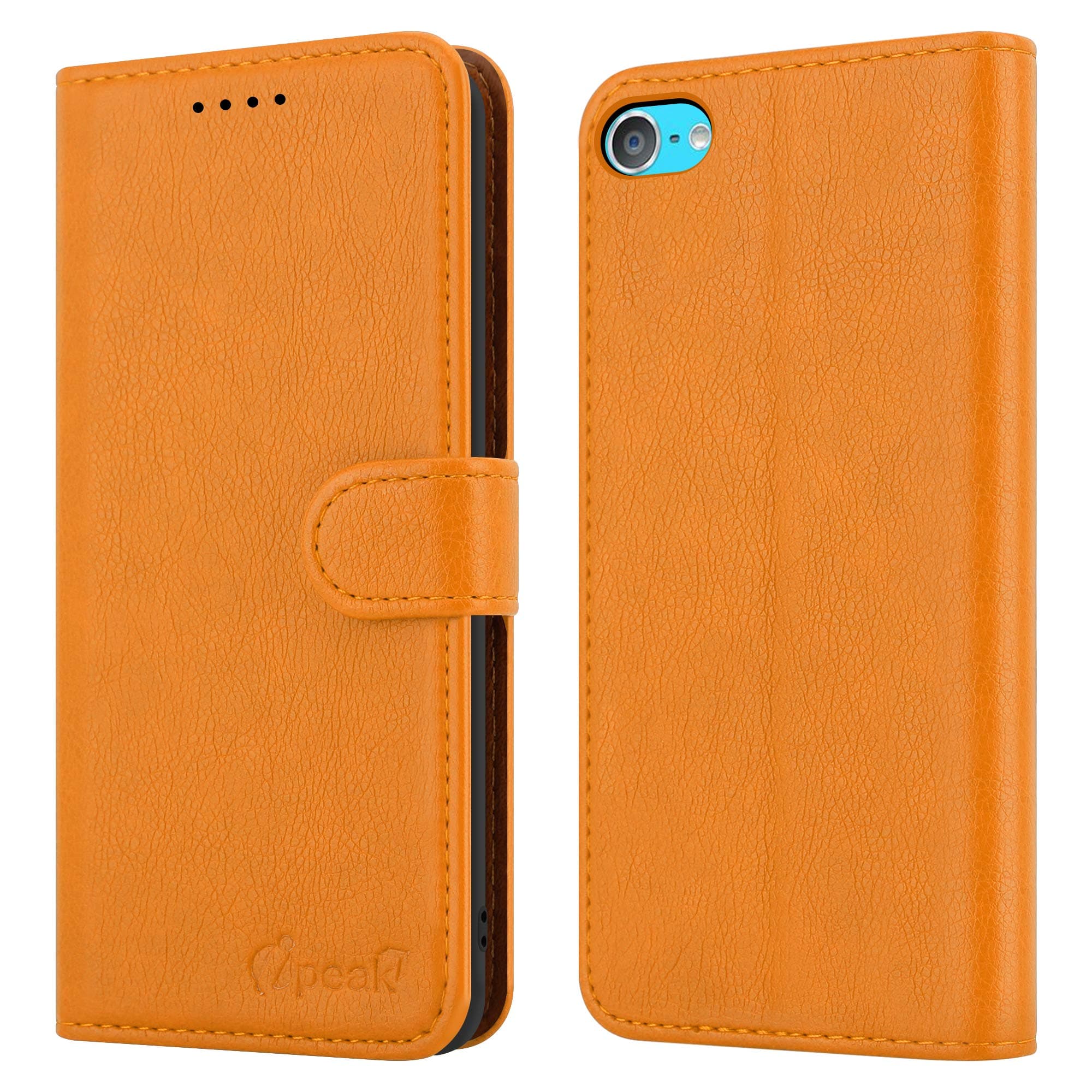 iPEAK For iPod Touch Case 7th/6th/5th Generatin Case Leather Flip Magnetic Closure Folio Book Kickstand Card Holder Wallet Cover Full Protection for iPod Tocuh 5/6/7 Gen (Orange)