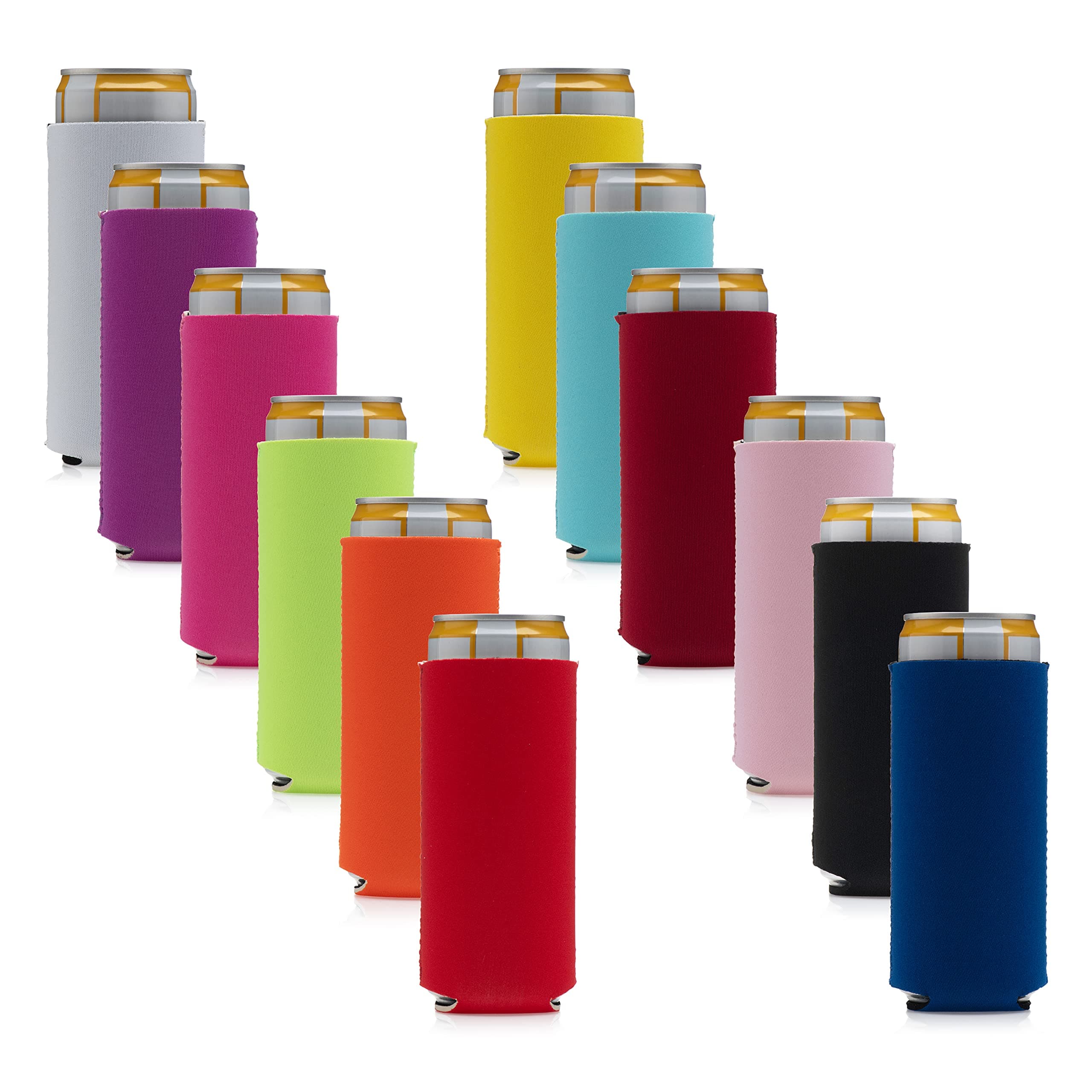 12 Pack Slim MultiColor Blank DIY Sublimation Durable Neoprene Insulated Tall Skinny Beer cozy. Seltzer Can Holder Cooler Sleeve Coolies Fits 12 oz Cans or Bottles.
