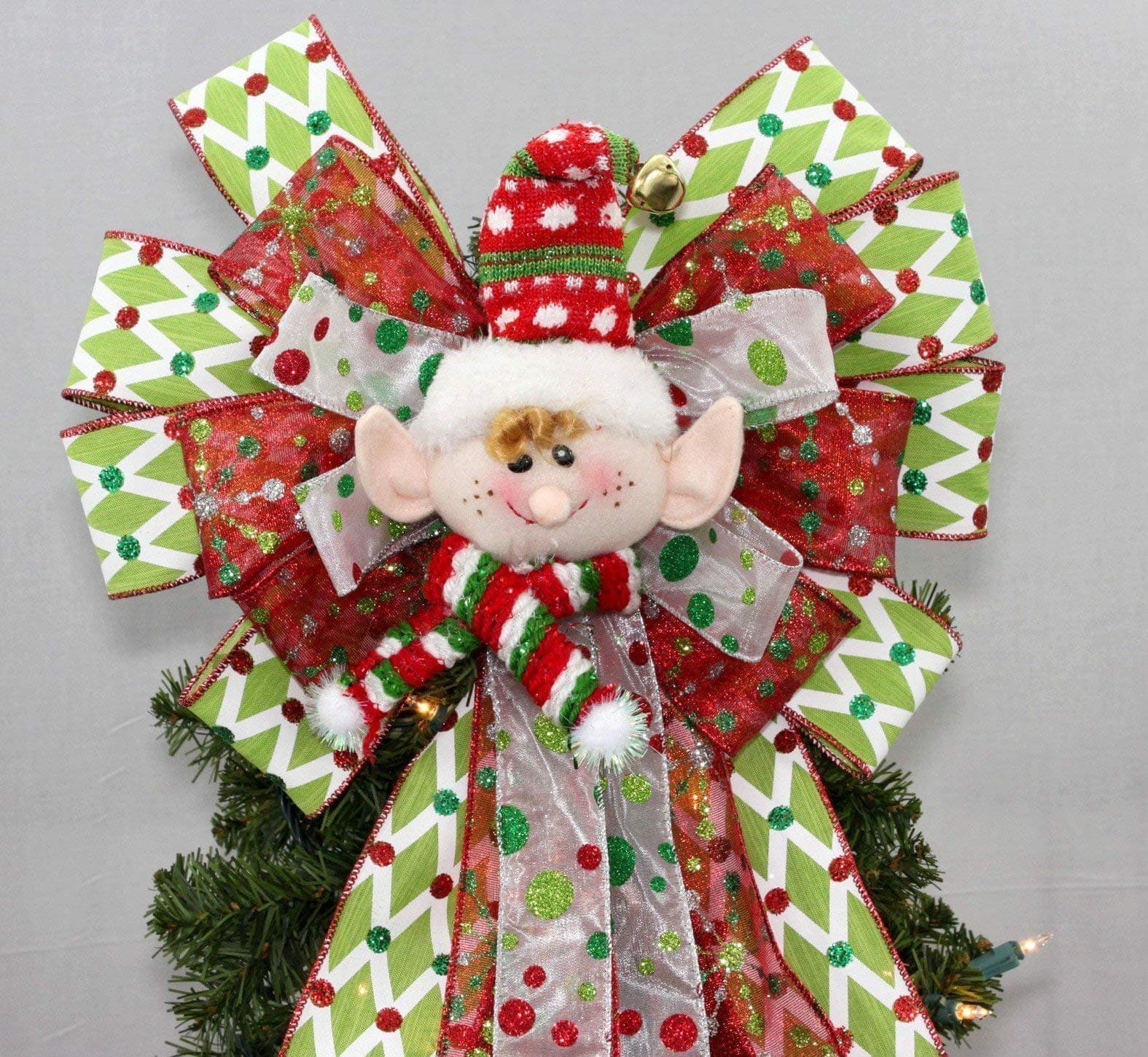 Festive Elf Christmas Tree Topper Bow
