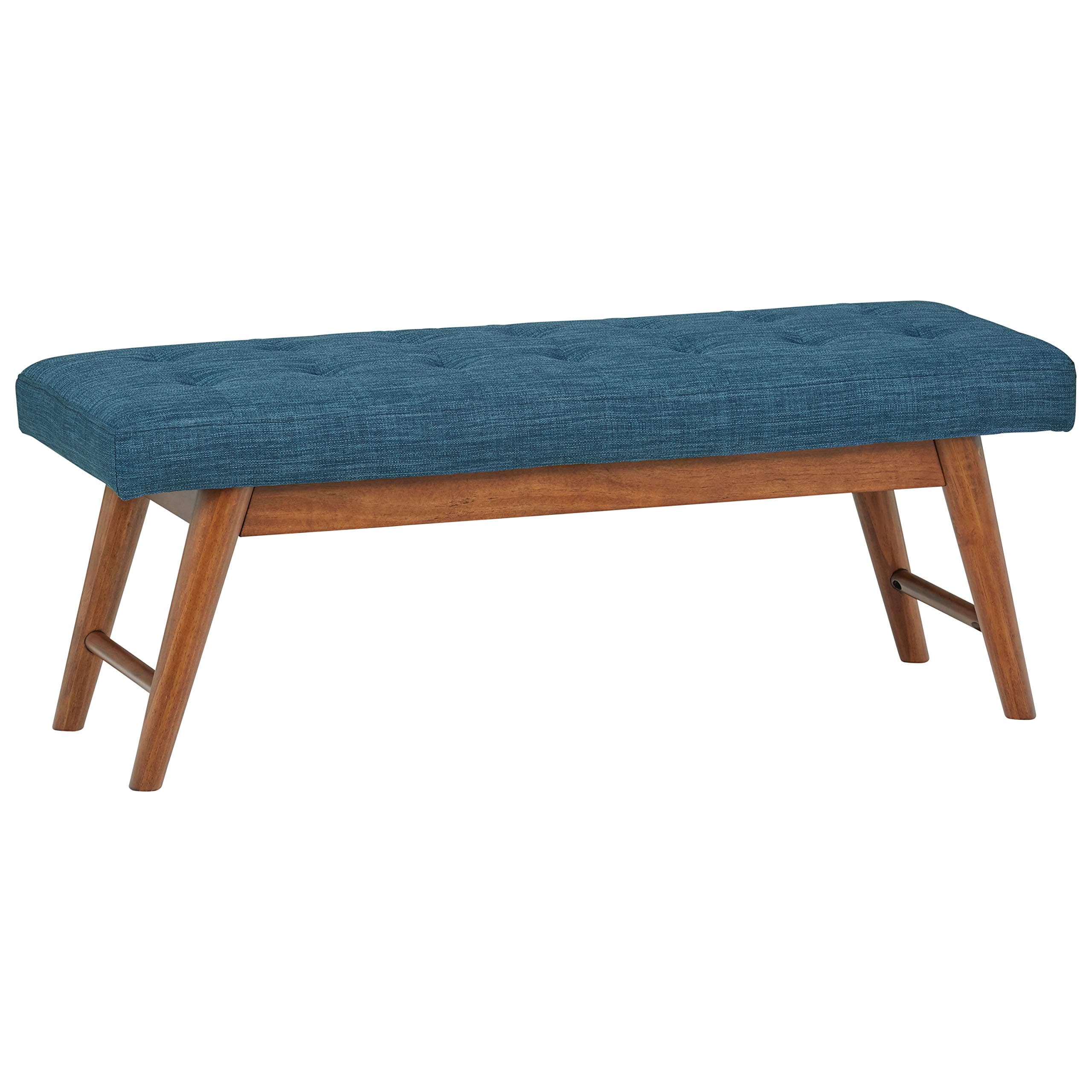 Amazon Basics Modern Padded Upholstered Bench with Button, Bedroom, Entryway, Solid Wood, Navy Blue, 112 cm