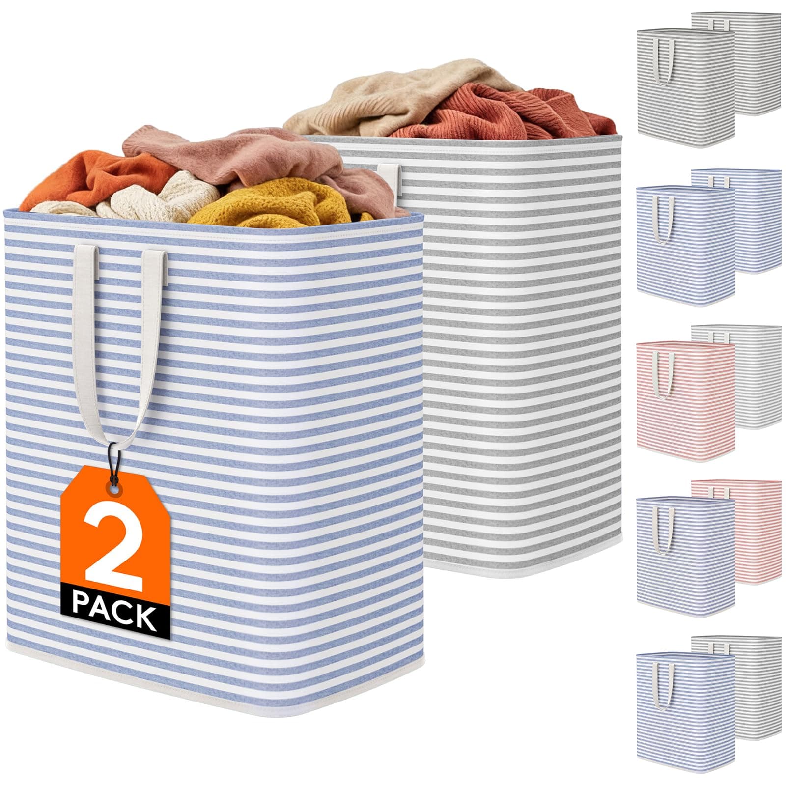 Lifewit 2 Pack Laundry Hamper Large Collapsible Laundry Basket, Freestanding Waterproof Cloth Hamper with Easy Carry Handles in Laundry Room Bedroom Bathroom Dorm for Adult, Grey&Blue, 2 x 100L