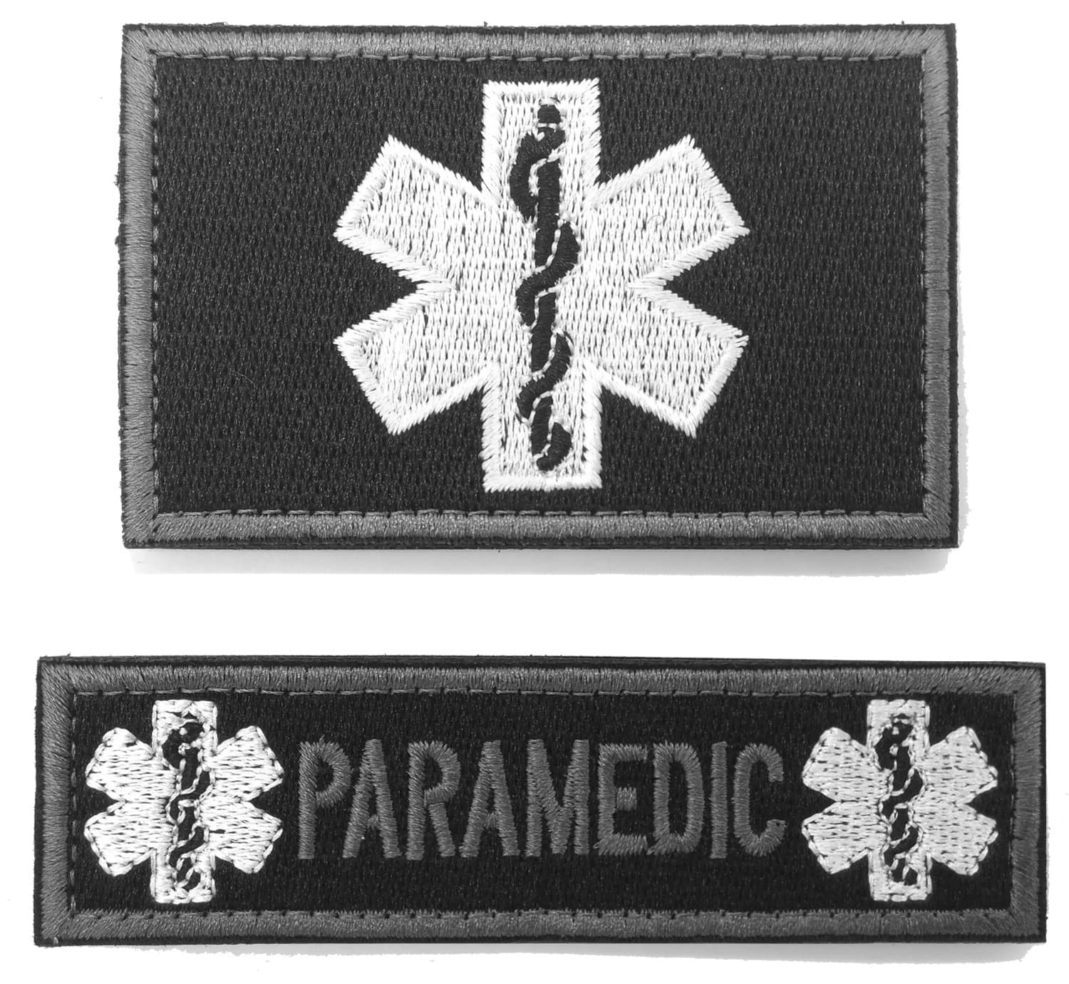 WZT 2 Pieces Paramedic Morale Tactical Patch with Backing Decorative Embroidered Badge Appliques (Black)