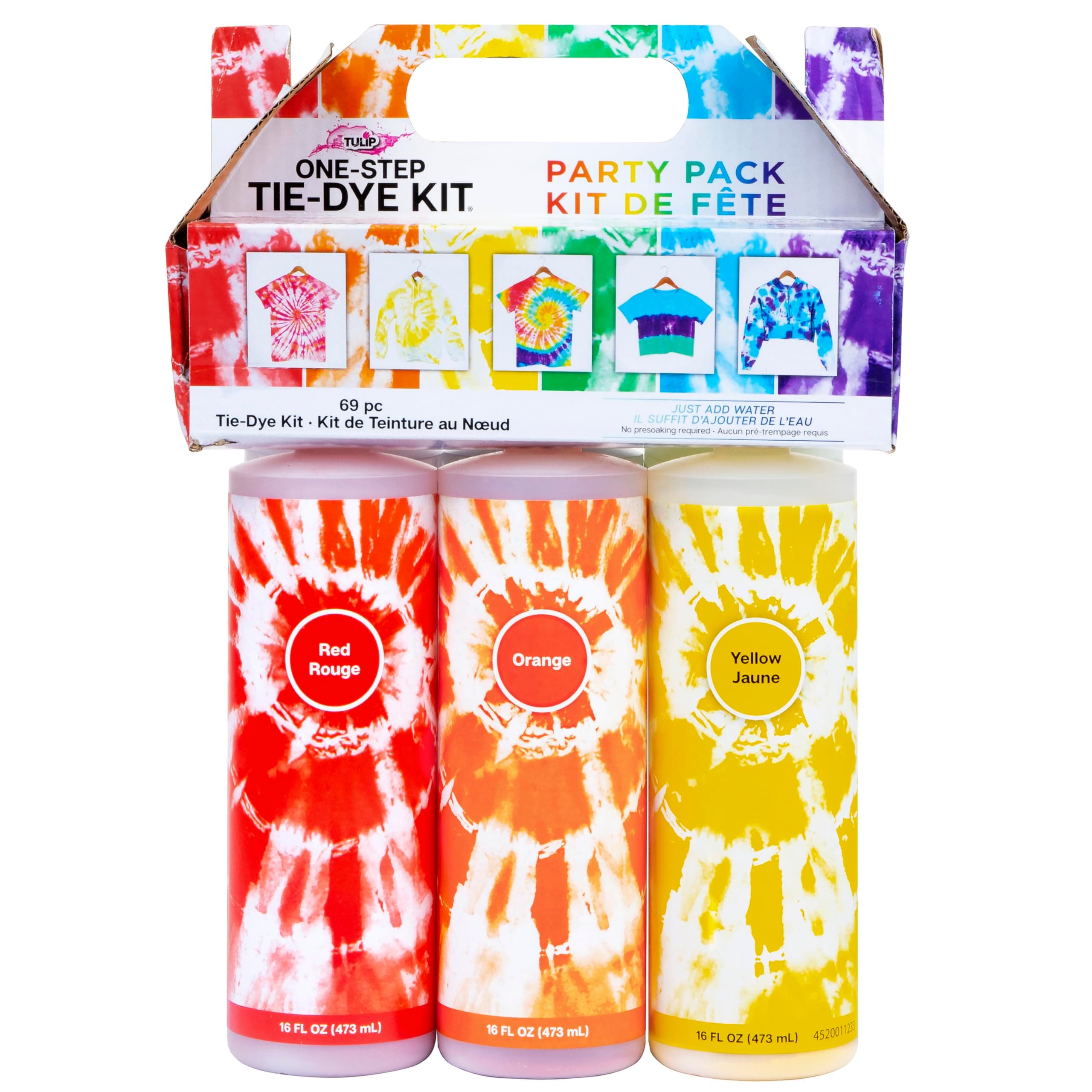 One-Step Tie-Dye Kit Extra Large Block Party 16 oz Easy Squeeze Bottles, All-in-1 Kit for Group Activity Tie-Dye, 6, Vibrant Colors