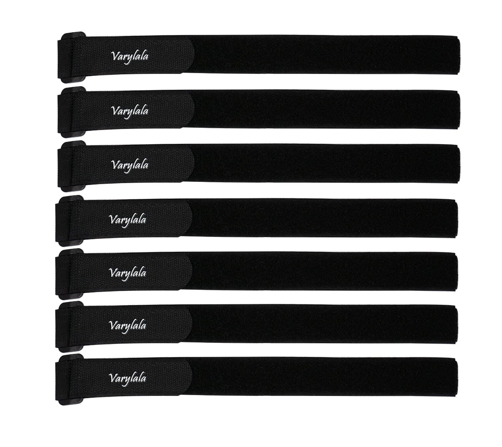 Varylala 7 Black Hook and Loop Securing Straps Tie Downs Fastening Straps (1''x24'') – (7)