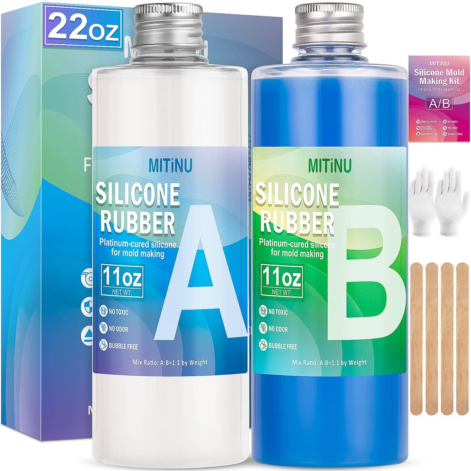 22 oz Liquid Silicone Mold Making Kit, 15A Mold Making Liquid Silicone Rubber, Volume Ratio 1:1, Color Sapphire Blue, Suitable for Making Silicone Molds for Resin, Soap, Concrete, Wax