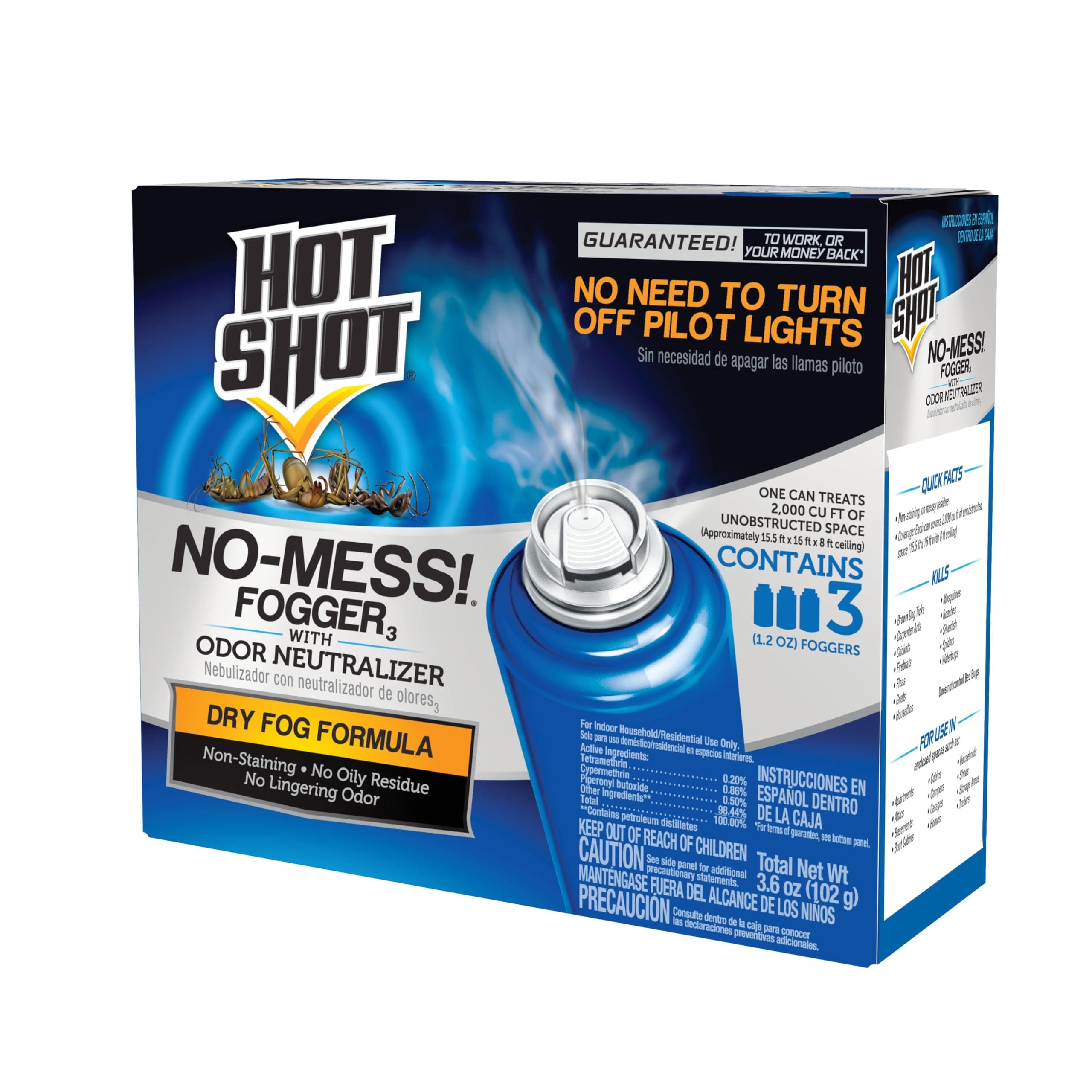 No-Mess! Fogger With Odor Neutralizer 3 Count-1.2 Ounce Cans, Kills Hidden Bugs, No Need To Turn Off Pilot Lights