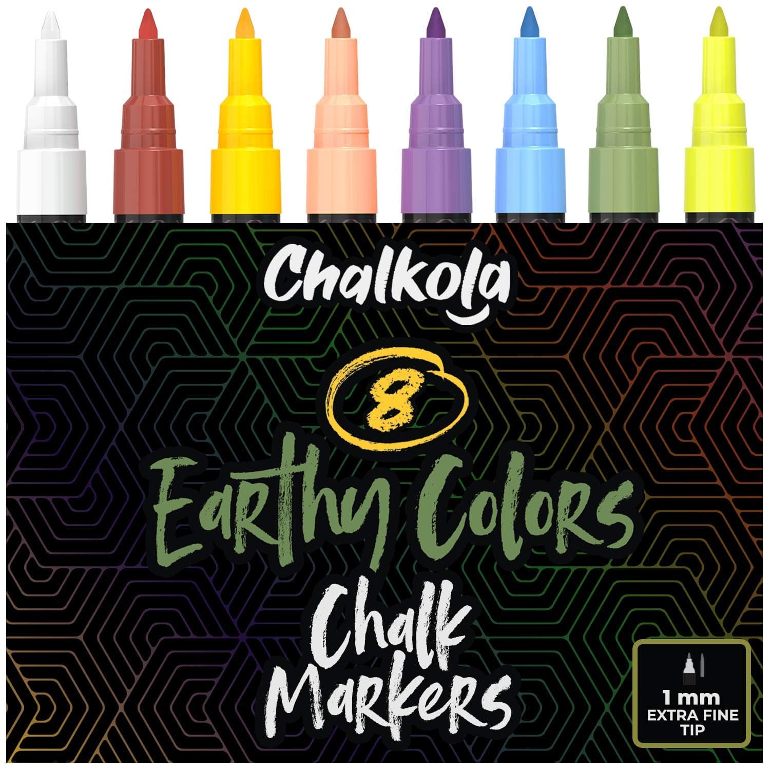 1mm Extra Fine Tip Chalkboard Chalk Markers (8 Pack) - Classic Earth Colors for Blackboard, Chalkboards, Windows, Glass, Bistro | Non-Toxic Wet Erase Liquid Chalk Ink Pens
