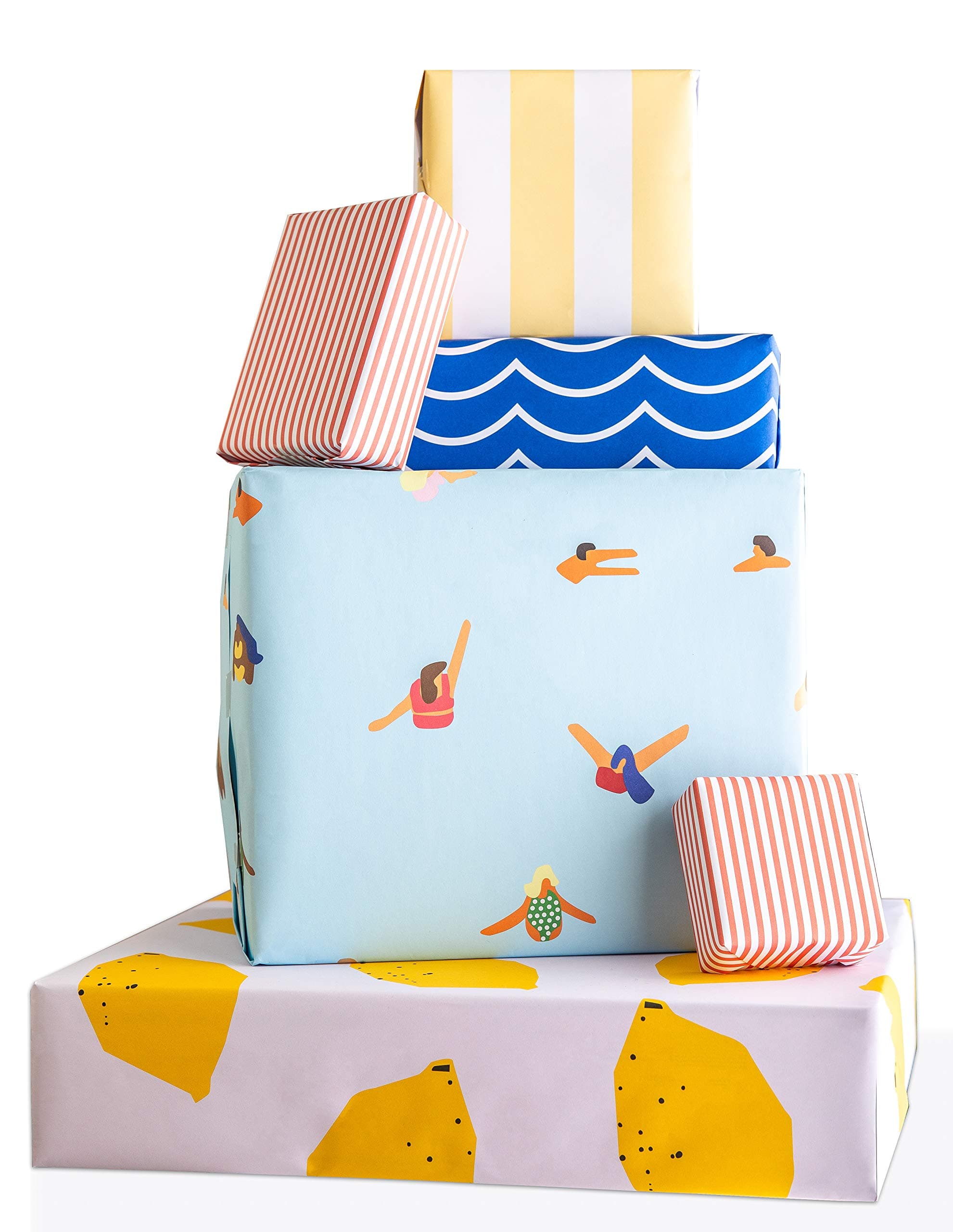 Designer Trendy Wrapping Paper Gift Wrap Multipack (6) x Sheets Quality Kraft Folded Paper - Amalfi Coast Design by The Doodle Factory 100% Recyclable Paper Made in The UK