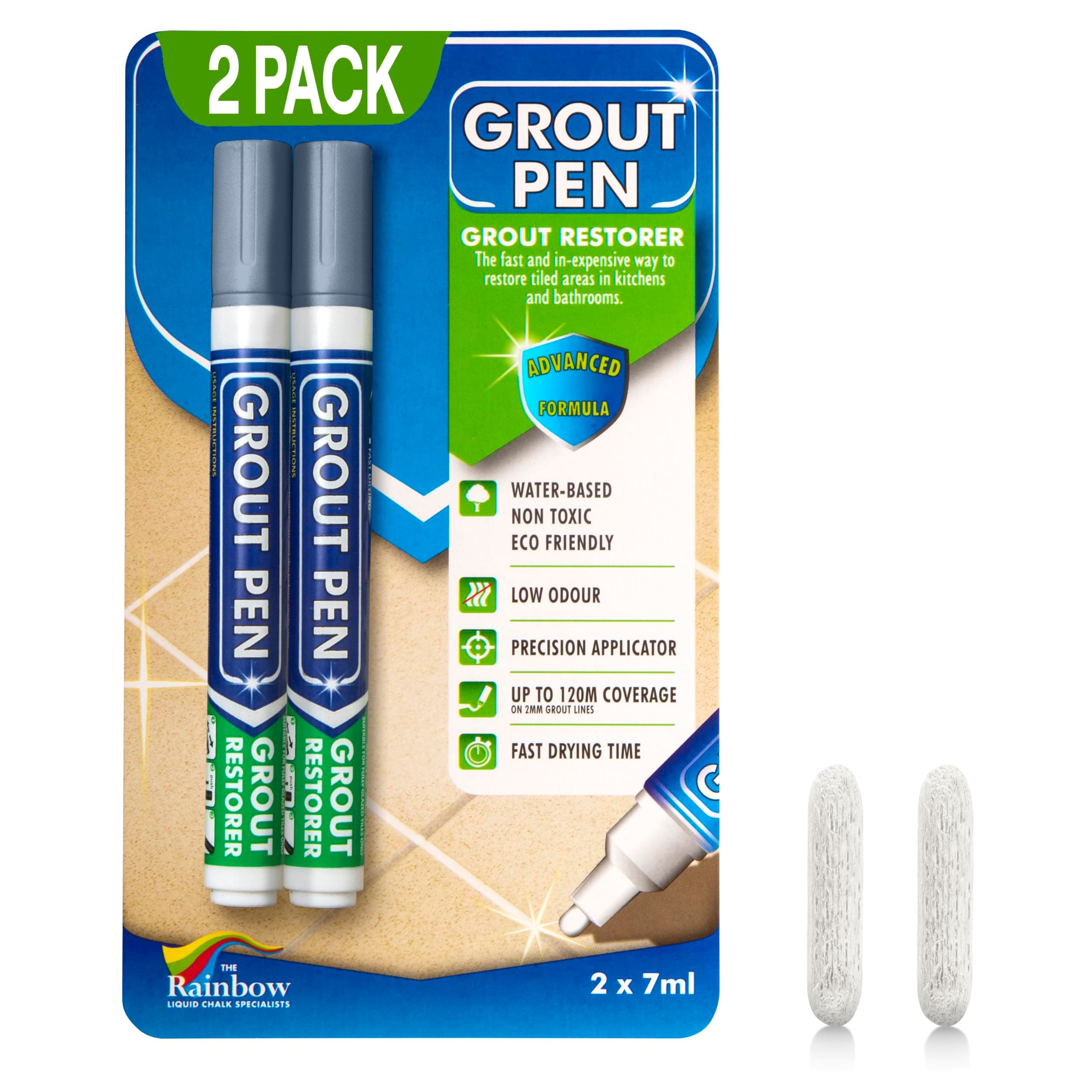 Twin Pack (GREY) Grout Pen - Designed for restoring tile grout in bathrooms & kitchens