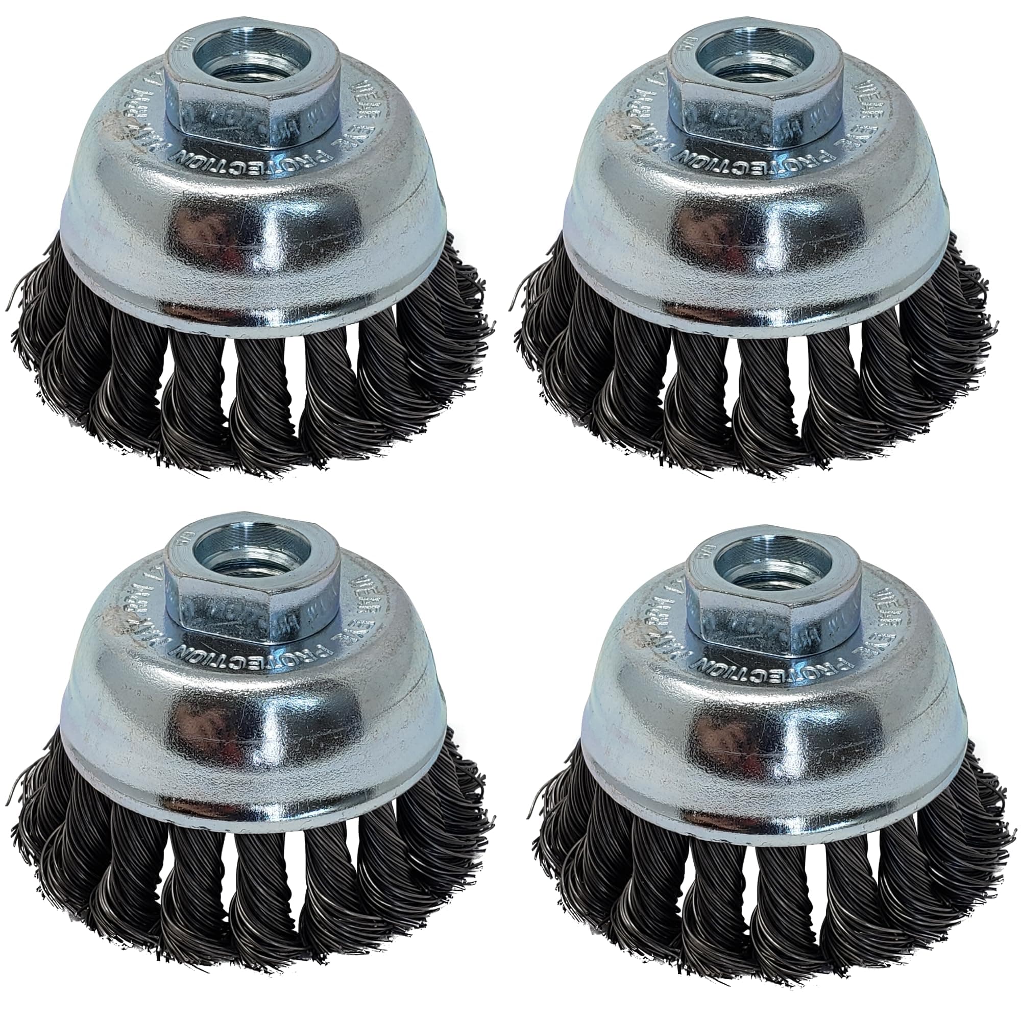 LINE10 Tools4pk 3-Inch Knotted Wire Cup Brush for Angle Grinder for Heavy Duty Rust Cleaning Stripping