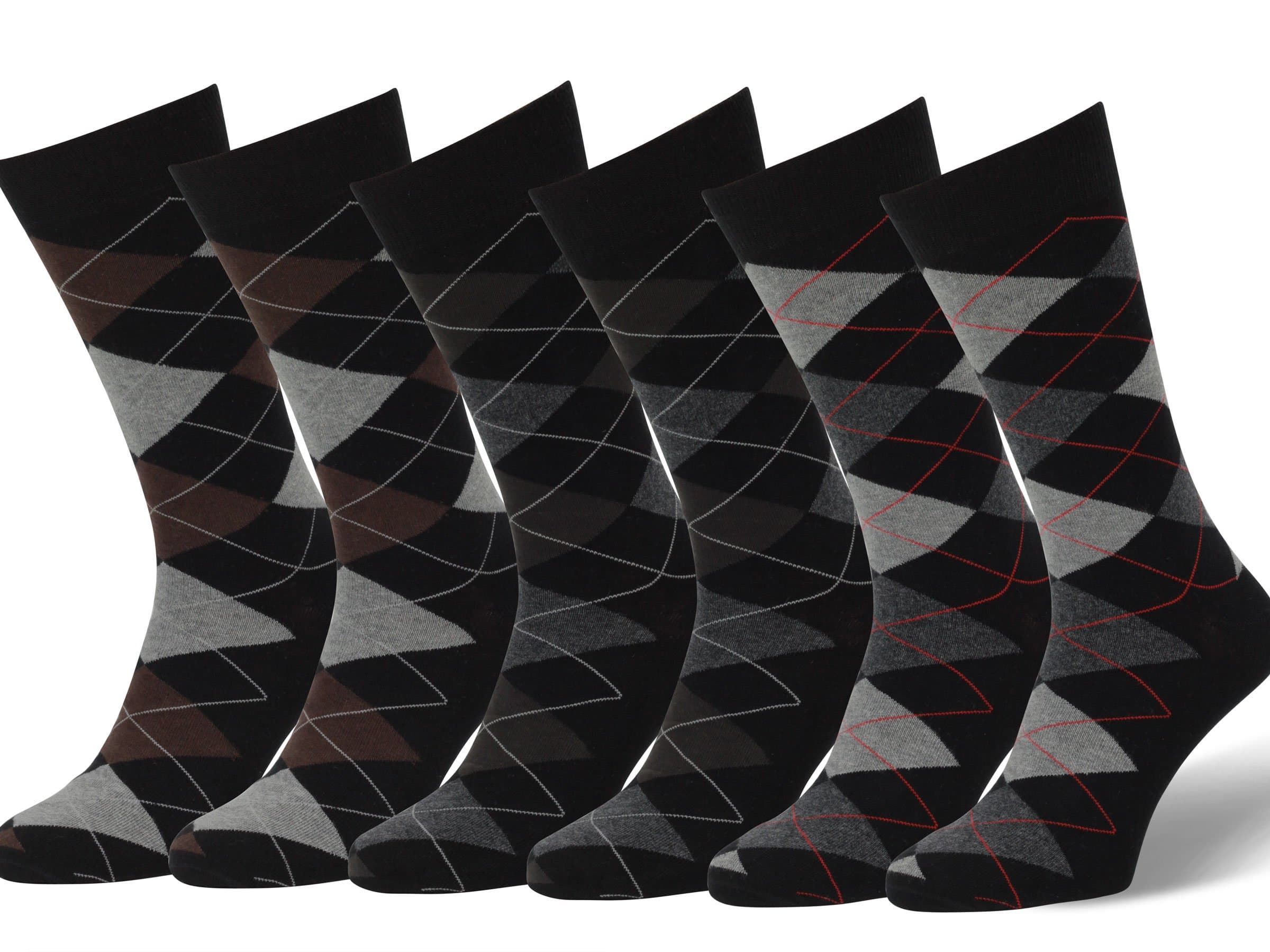 Mens Dress Socks 6 Pair Combed Cotton Classic Patterns No Seam Comfort