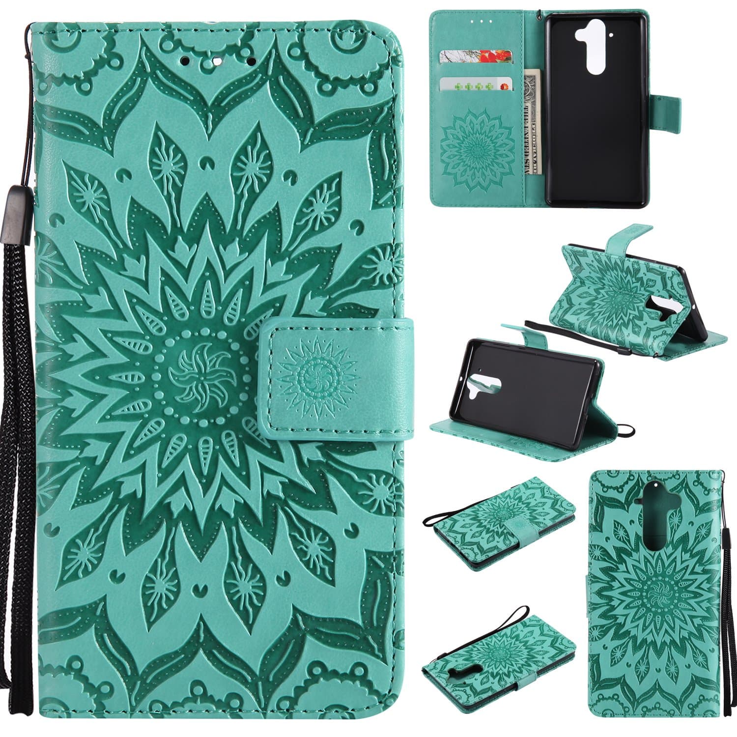 Premium Ultra-Slim Thin Luxury Shockproof Polyurethane Leather Wallet-Style Flip Case/Protective Cover for Nokia 9, with Magnetic Flap, Card Slots and Stand green