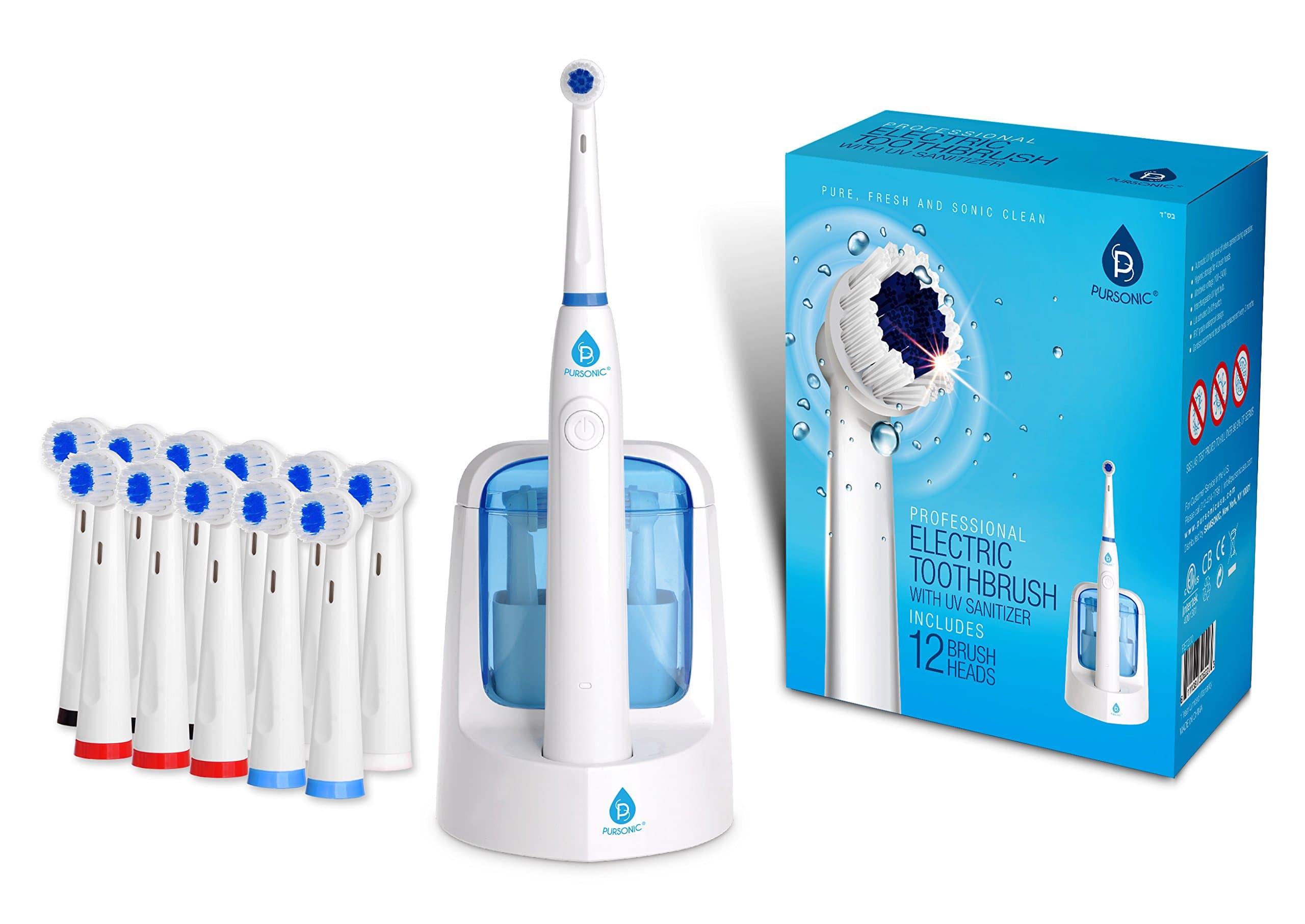 RET200 Power Rechargeable Electric Toothbrush With UV Sanitizing Function, 12 Brush Heads Included
