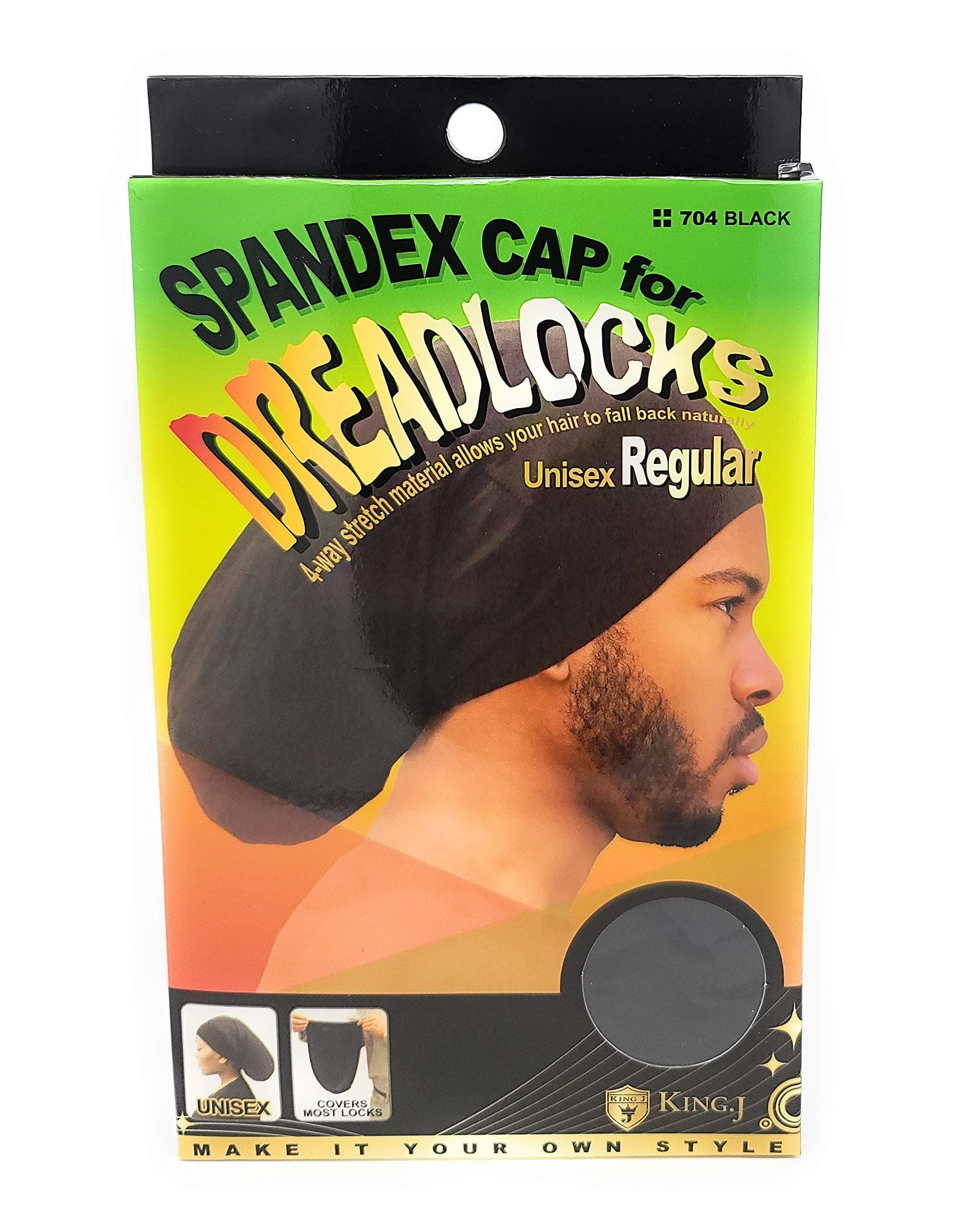 King.J Regular Size Unisex Spandex Cap For Dreadlocks (Black)