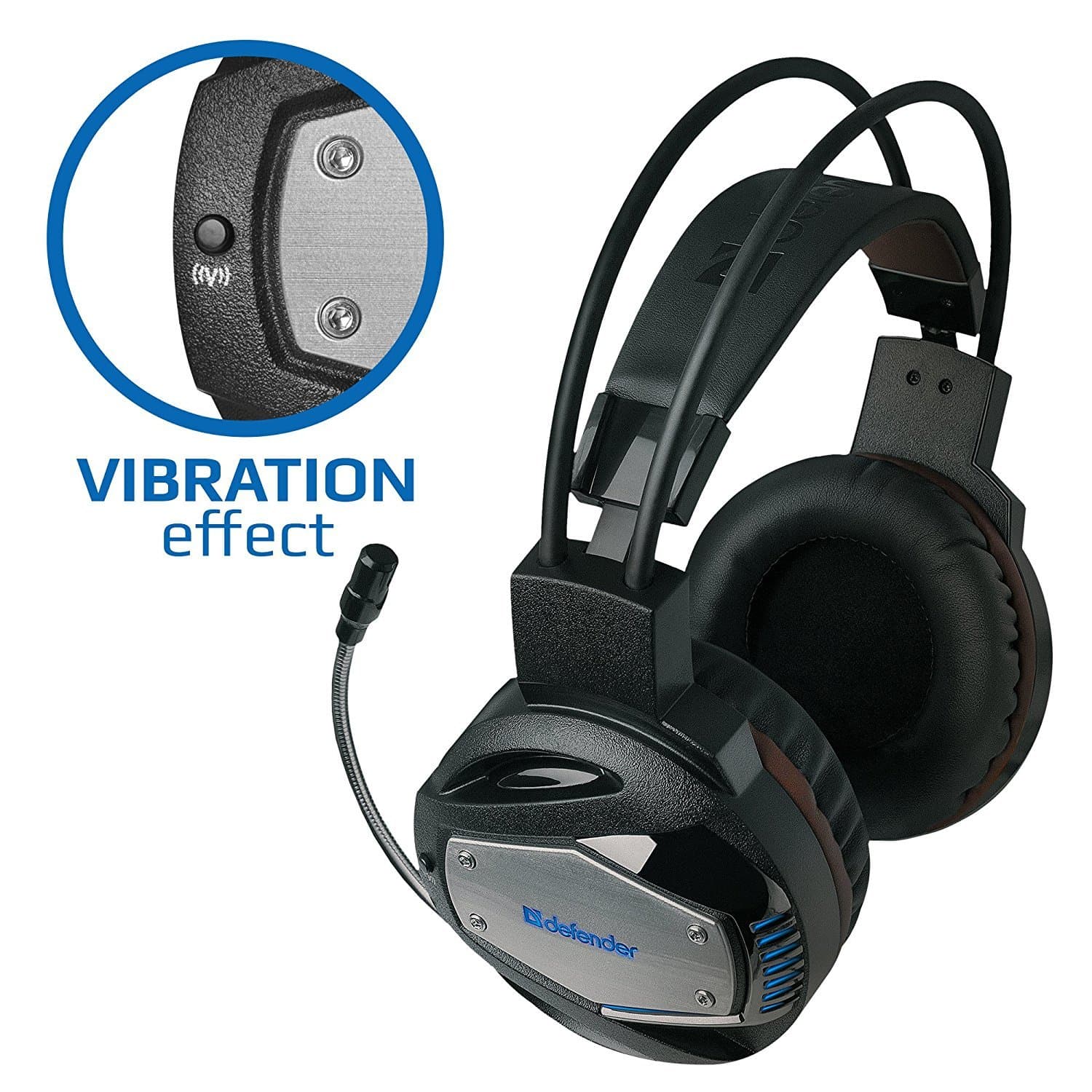 Gaming Headset Defender G-500 for PC, PS4, Xbox One, etc.-Vibration effect, Professional Wired Gaming Bass Over-Ear Headphones with Mic 3.5, LED Light Noise Cancelling & Volume Control | Bonus Game