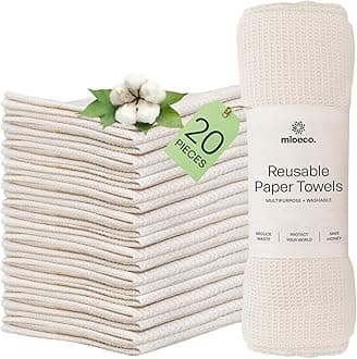 Reusable Towels Washable - Bamboo Eco Friendly Paper Towels Organic Cotton - Thick, Strong, Paperless Kitchen Roll - Reusable Napkins - Zero Waste - 20 Pack