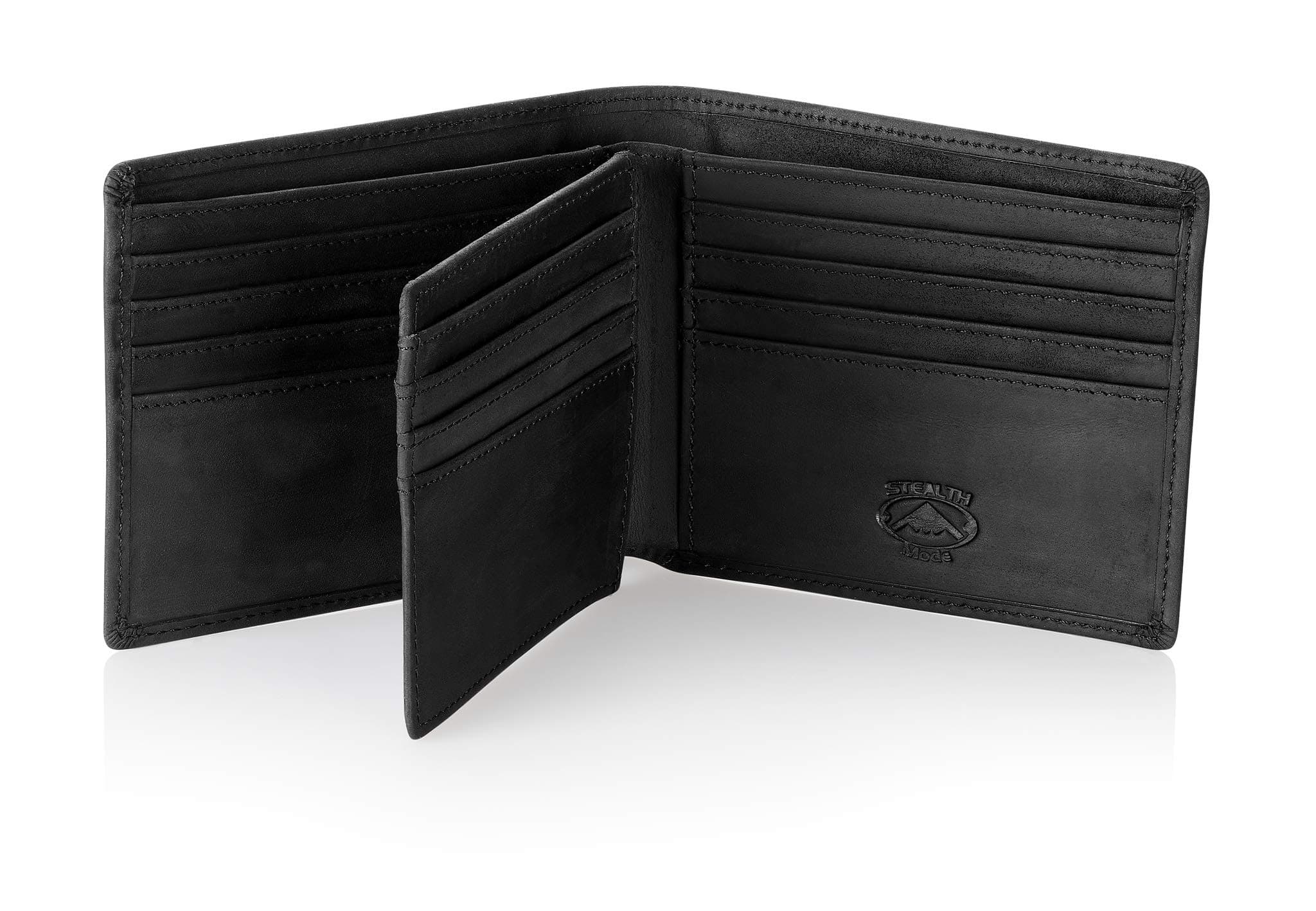Stealth Mode Leather Bifold Wallet for Men with ID Window and RFID Blocking