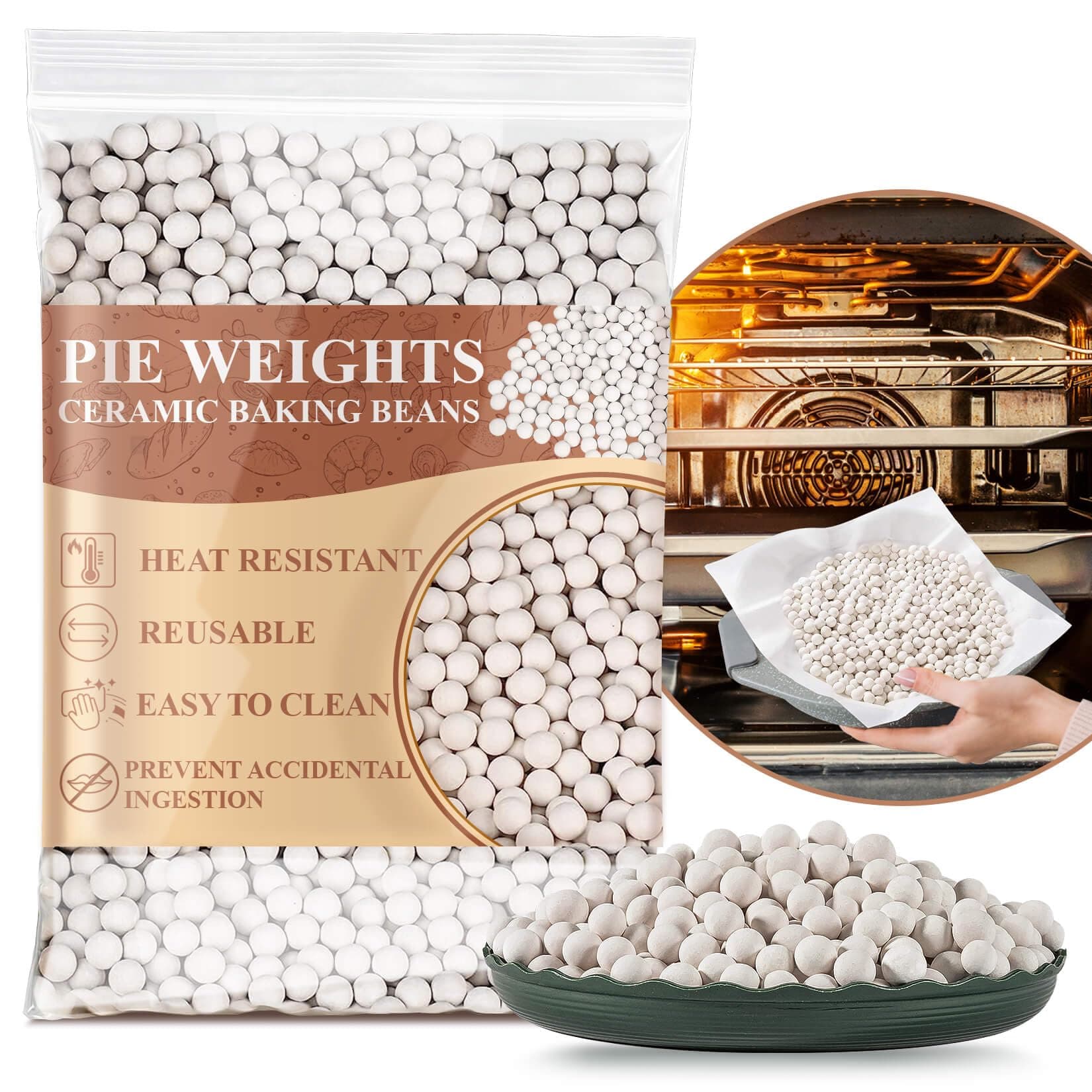 0.94LB Pie Weights for Baking - Ceramic Pie Crust Weights Beans Reusable,Natural Ceramic Stoneware for Blind Baking Items,Homemade Kitchen Must Have,Round Household Steam Oven Stone