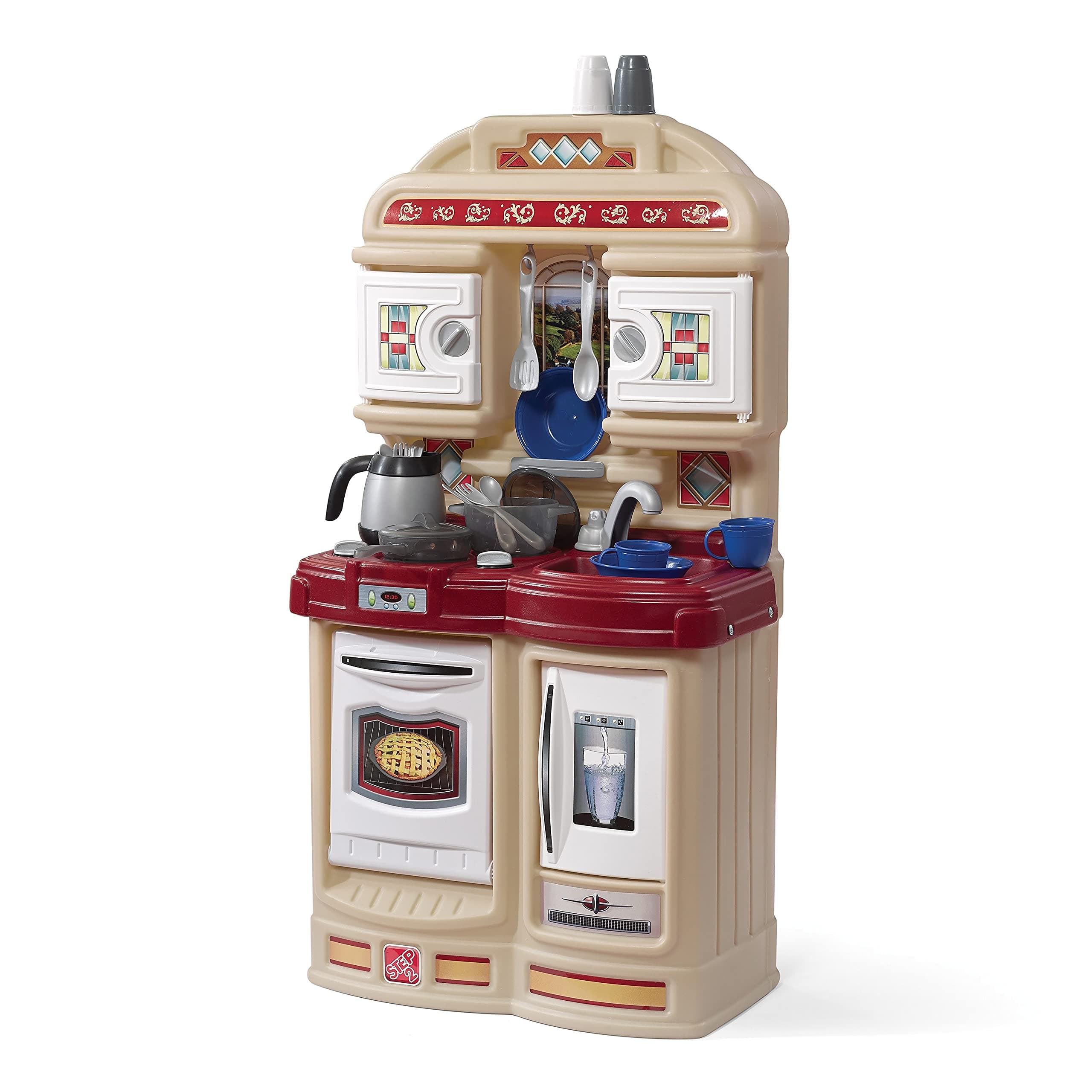 Step2 Cozy Kitchen | Small Play Kitchen For Toddlers | Kids Kitchen Playset for Ages 2+, Brown