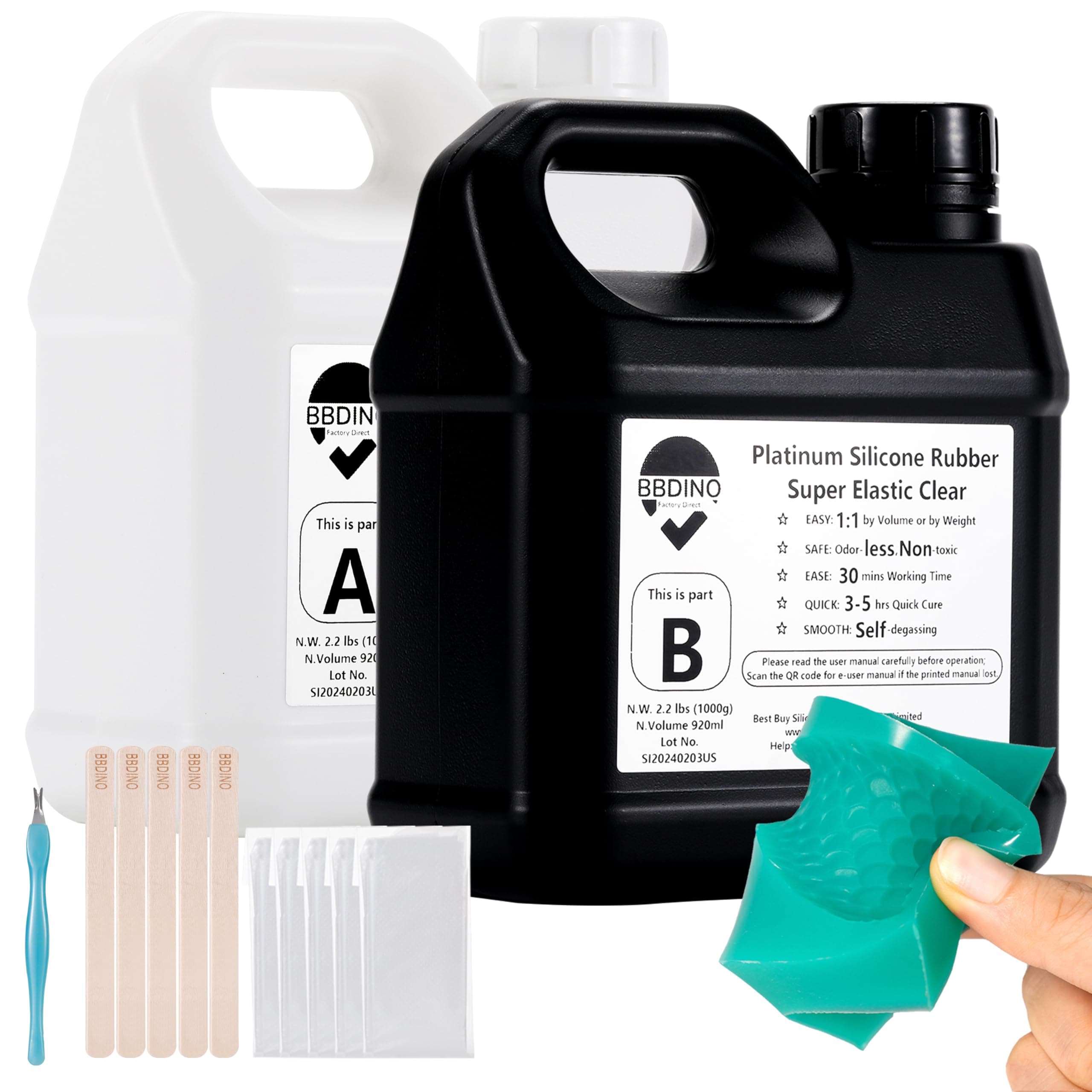 BBDINO Silicone Mold Making Kit Super Elastic Liquid Silicon for Molds Making 70.6 oz, Fast Cure Soft Mould Maker Silicone Rubber for Casting with Resin/Silicone/Jewelry/Soap/Wax/Plaster