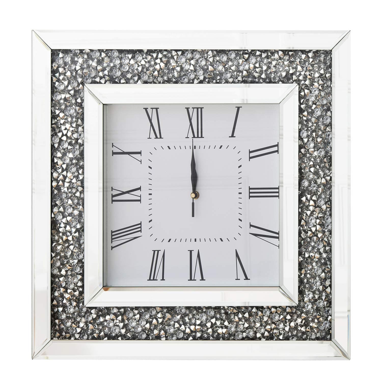 RICHTOP Wall Clock Large Square Diamond Mirror Non ticking Silent Quartz Clock For Home Office Living Room Bedroom Decoration-50X50cm Silver (Battery NOT Included)