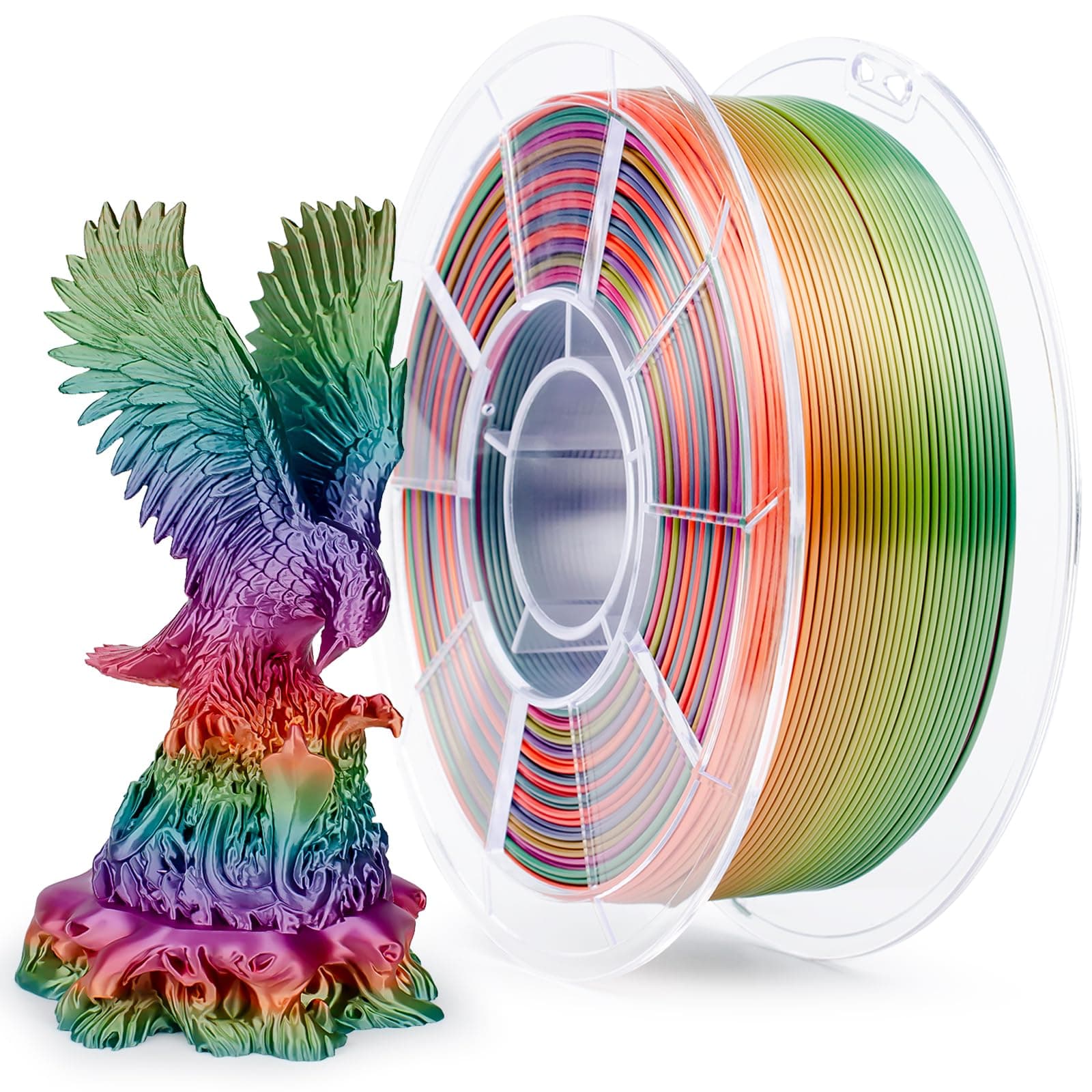 ZIRO Rainbow Silk PLA 1.75mm, Silky Multicolored 3D Printer Filament, 1kg/2.2lb Gradient, Compatible with Most FDM 3D Printers