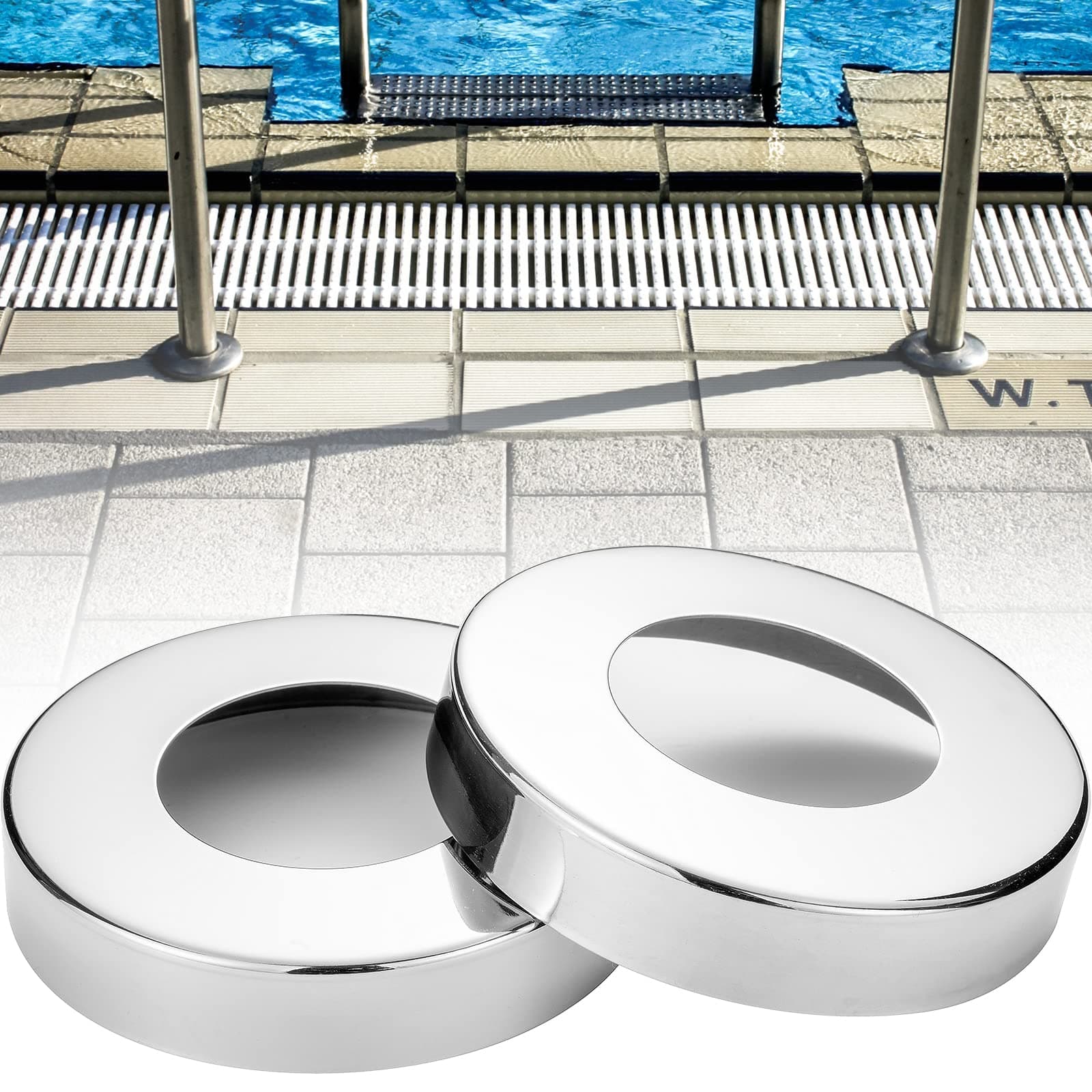2-PCs 2" I.D. Pool Ladder Escutcheon Plates, Pool Ladder Rings for 1.9" Inground Pool& Spa Ladder Handrail Tubing- Made of Thickened 304 Stainless Steel