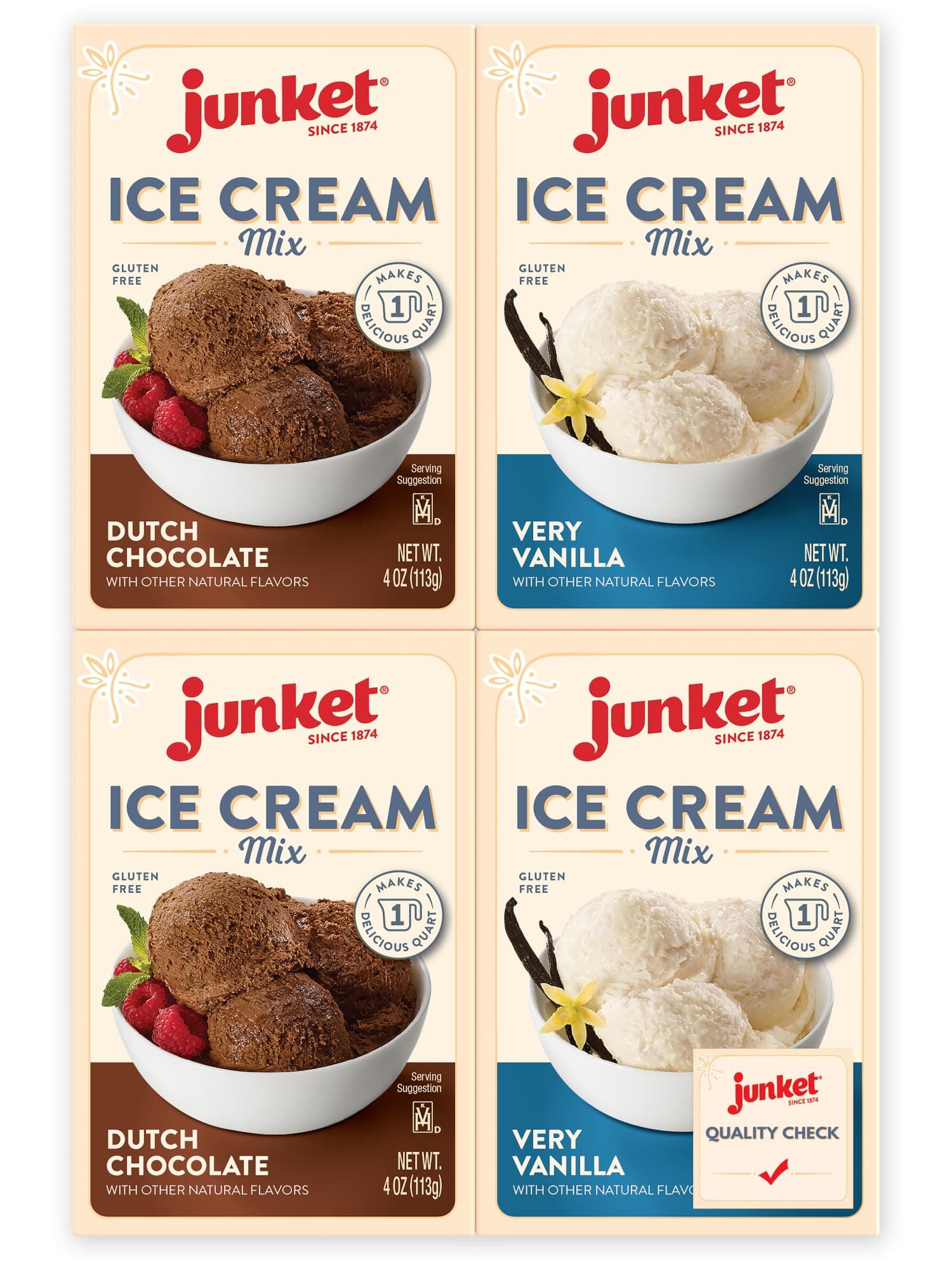 Junket Ice Cream Mix Bundle - 2 Vanilla and 2 Chocolate (4 Total)