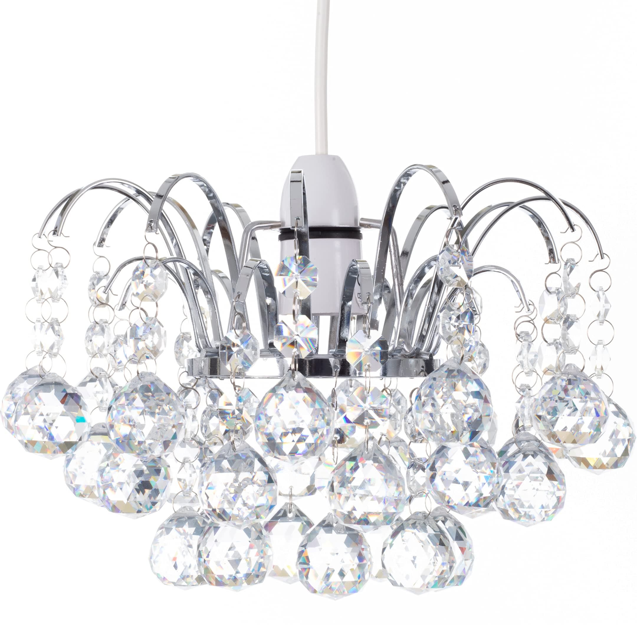 Klass Home Acrylic Crystal Faceted Oriel Light Shade | Crystal Chandelier | Ceiling Light Shade | Lamp Shade | Chandeliers Ceiling Light | Chrome Finish Pendant Light Shade for Living Room Bedroom