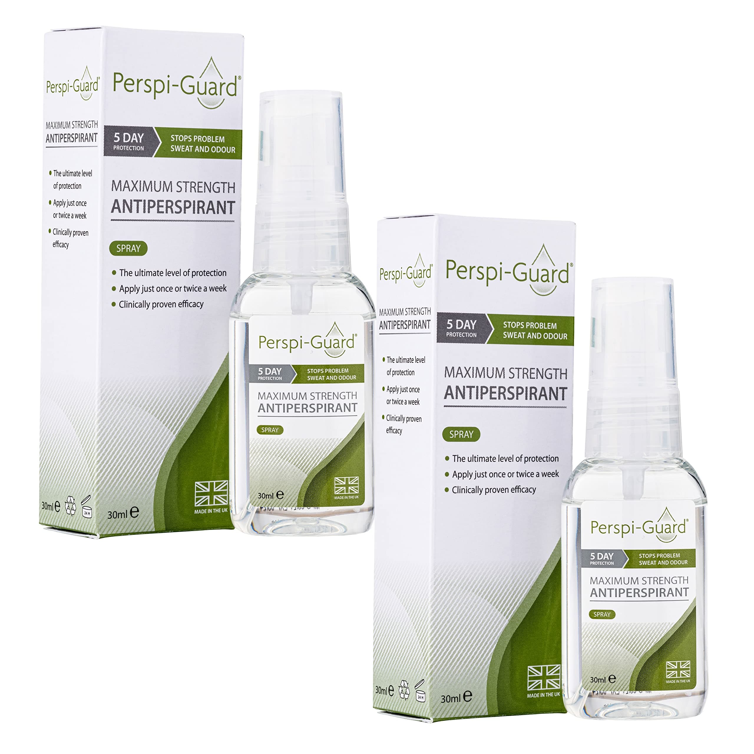 Perspi-Guard Maximum Strength Antiperspirant Spray 30 ml, 2-Pack, Strong Deodorant for Excessive Sweating & Hyperhidrosis, Anti Sweat Spray, Unscented