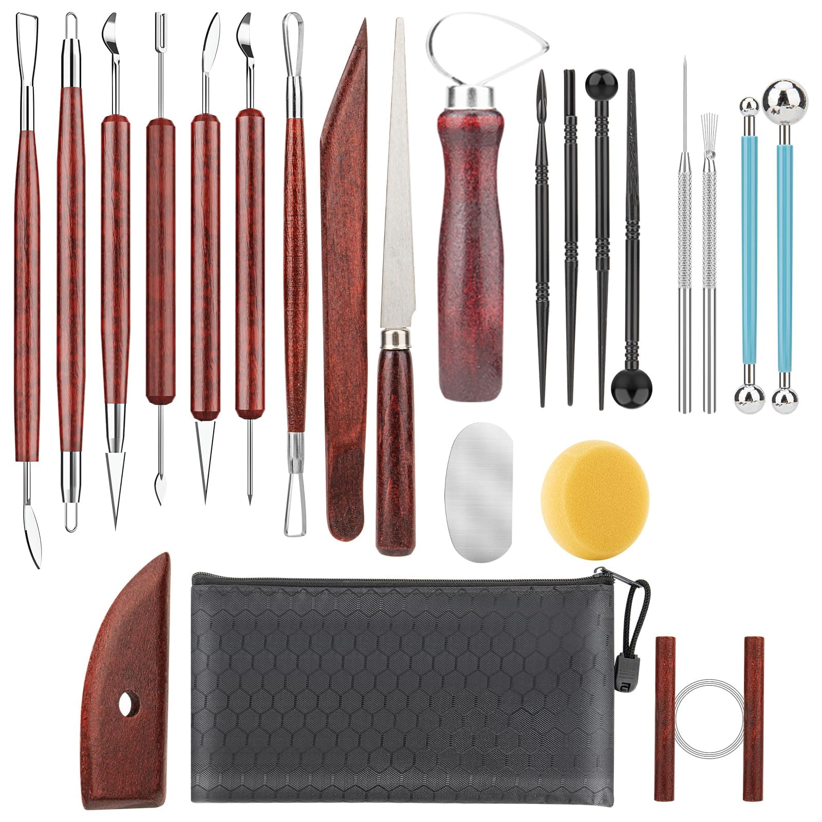 23PCS Clay Tools Sculpting, Ceramic & Pottery Modeling Tool, Ceramics Tools Set, Polymer Tools Kit, Air Dry Clay Tools for Carving, Molding, Pottery Wheel, Crafting Supplies, Pros, Beginners, Adults